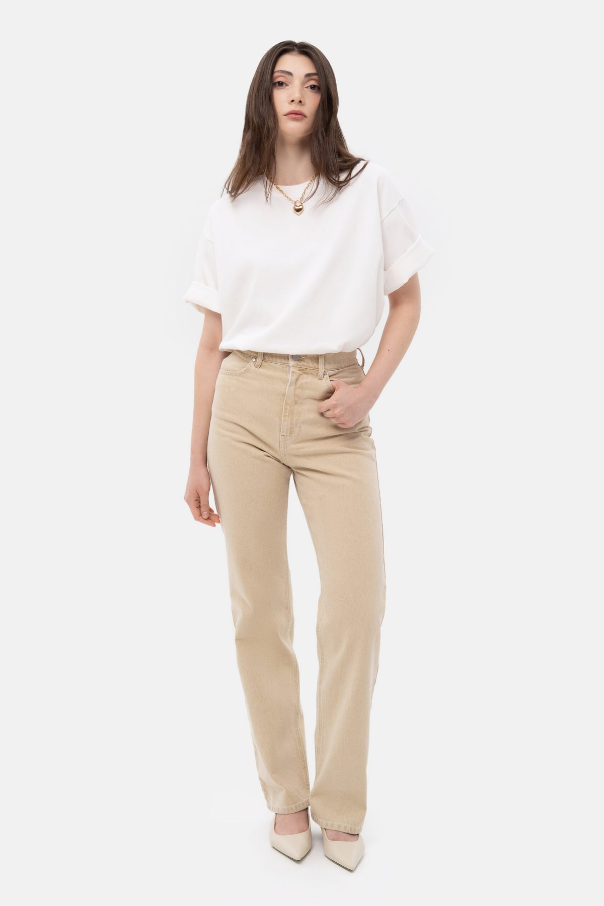 Beige Straight Jeans - фото 3
