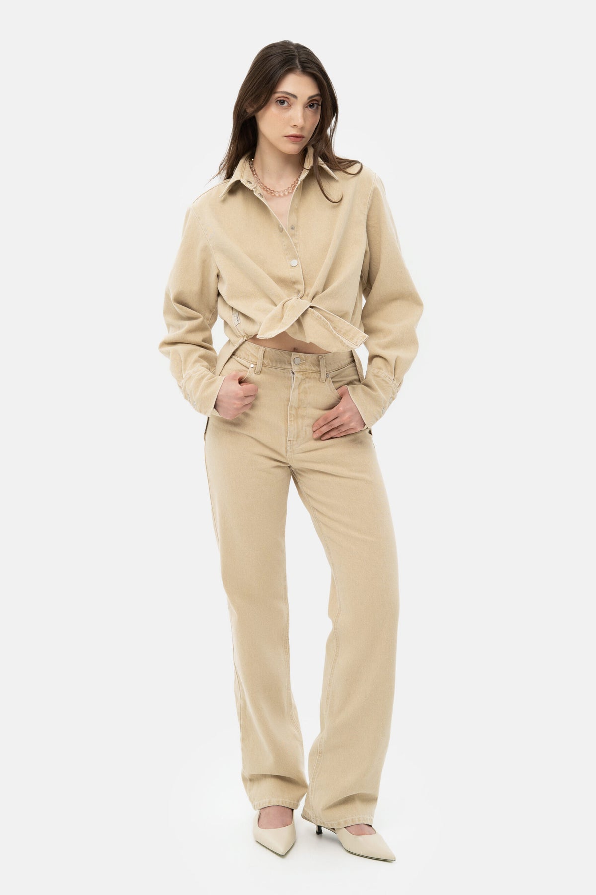 Beige Denim Shirt - фото 4