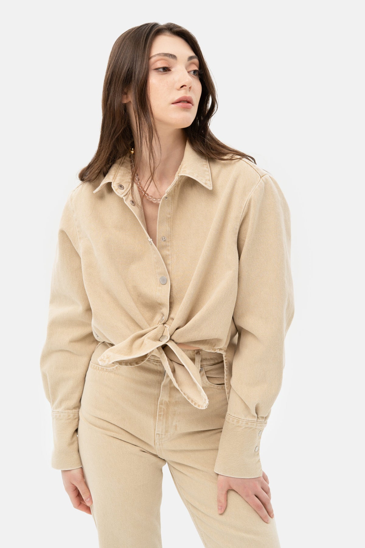 Beige Denim Shirt - фото 6