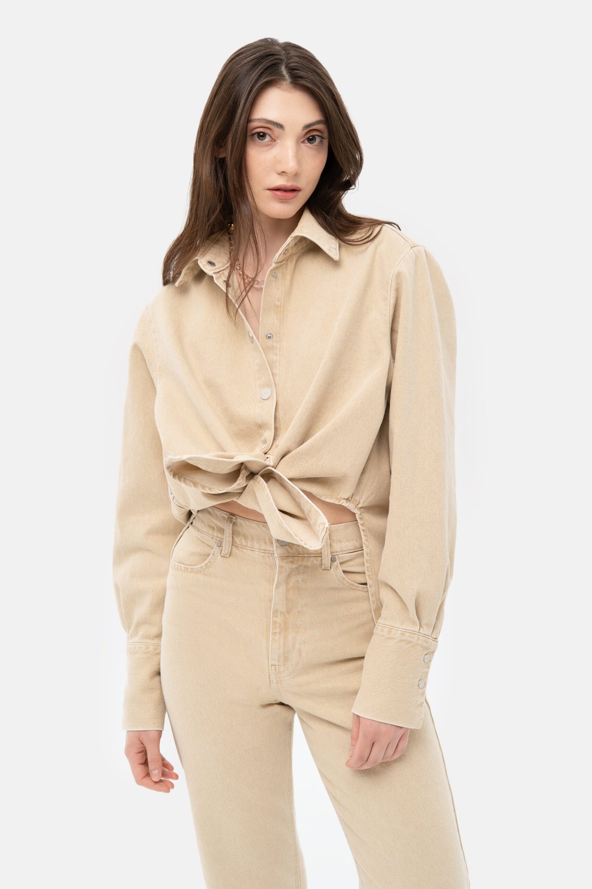 Beige Denim Shirt - фото 5