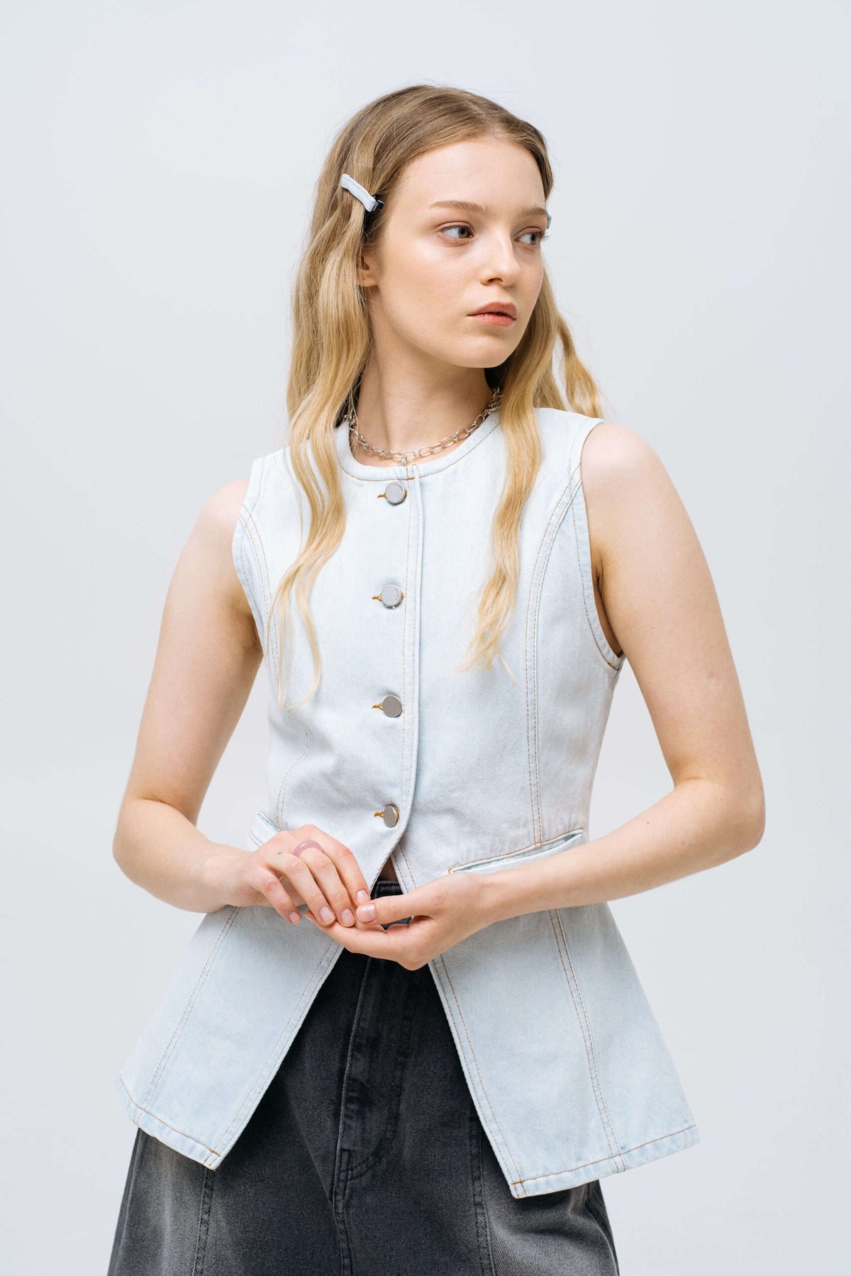 Light Blue Denim Vest - фото 4