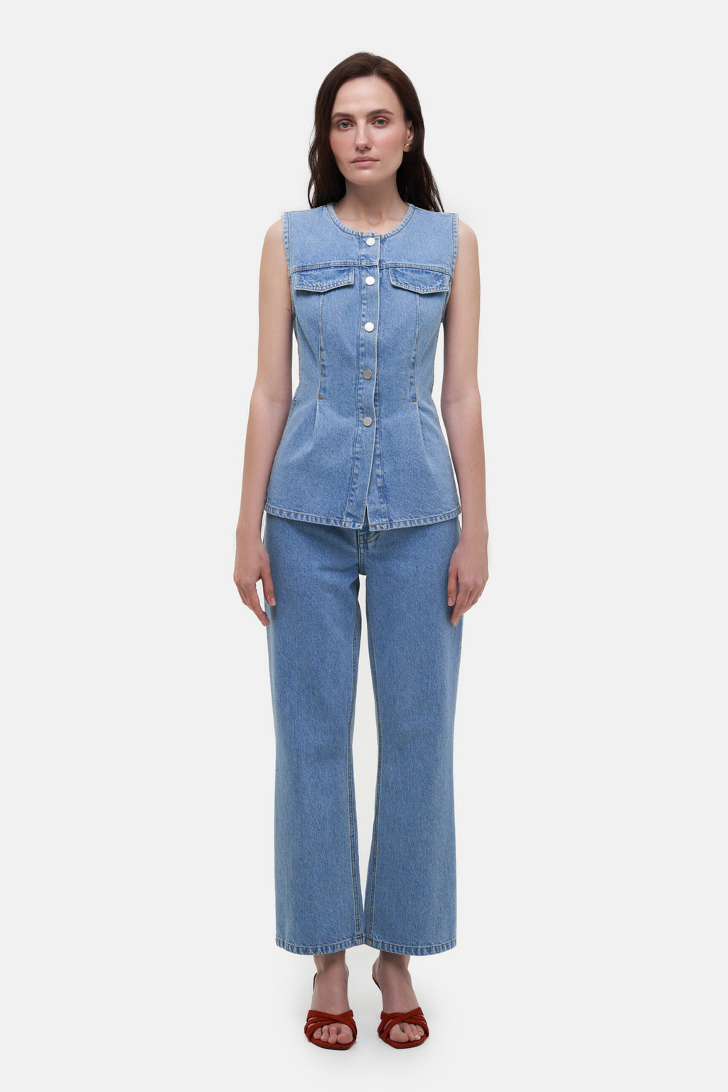 Denim Vest with Pockets - фото 1