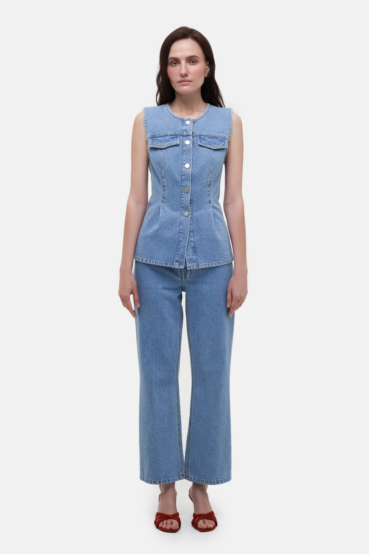 Denim Vest with Pockets - фото 1