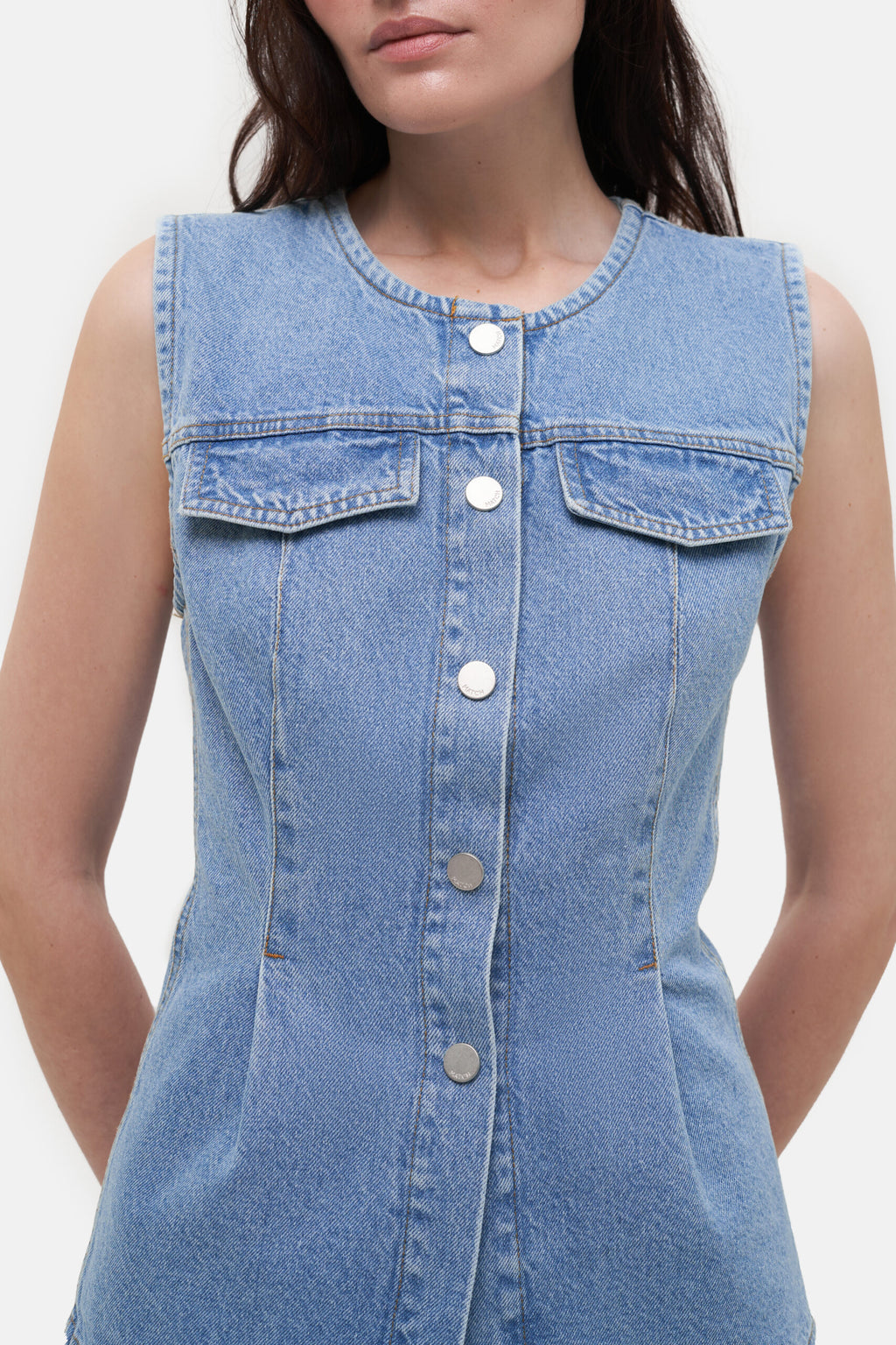 Denim Vest with Pockets - фото 4