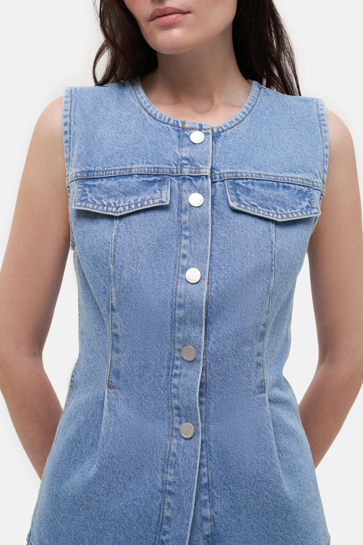 Denim Vest with Pockets - фото 4