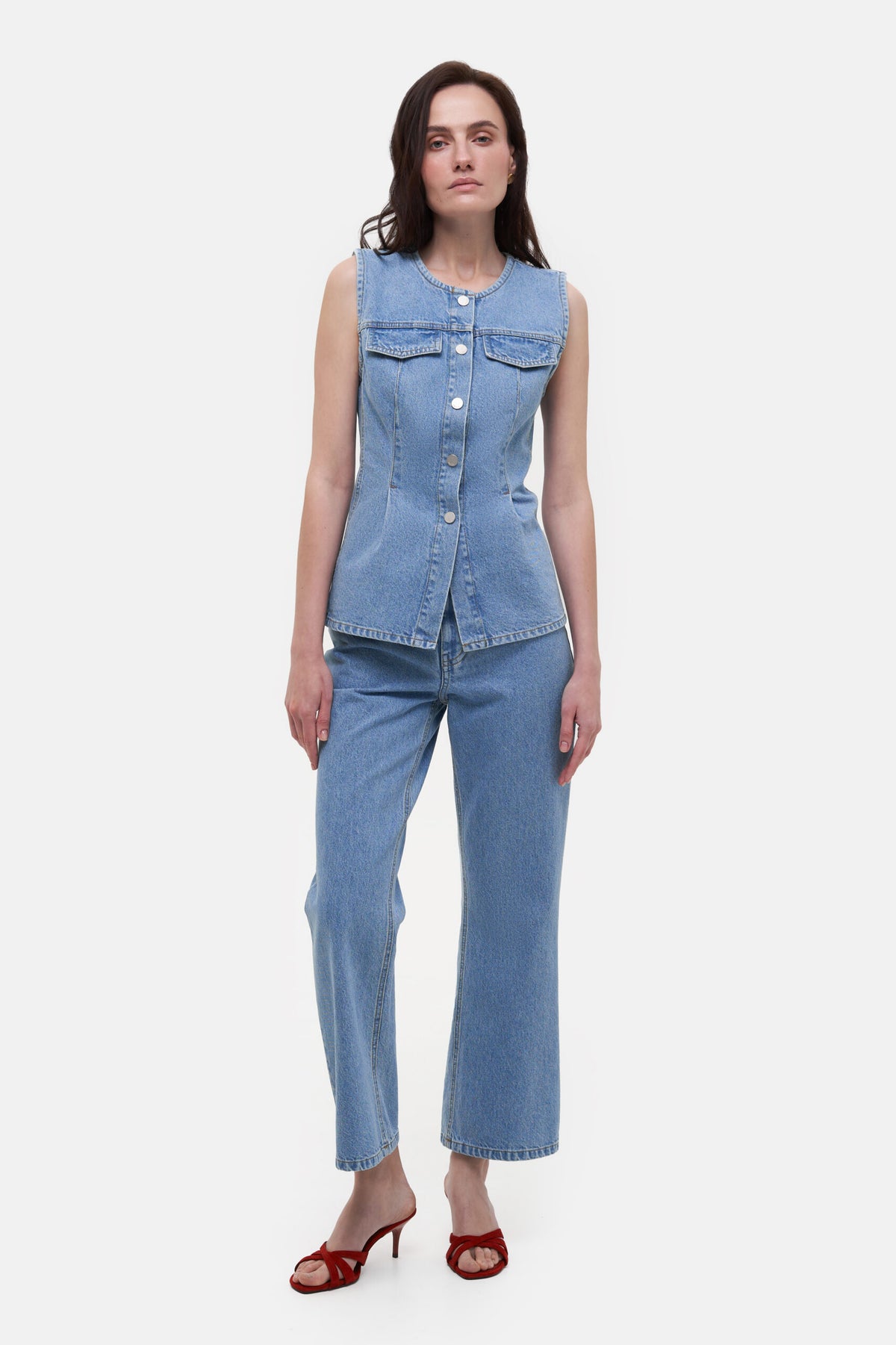Denim Vest with Pockets - фото 5