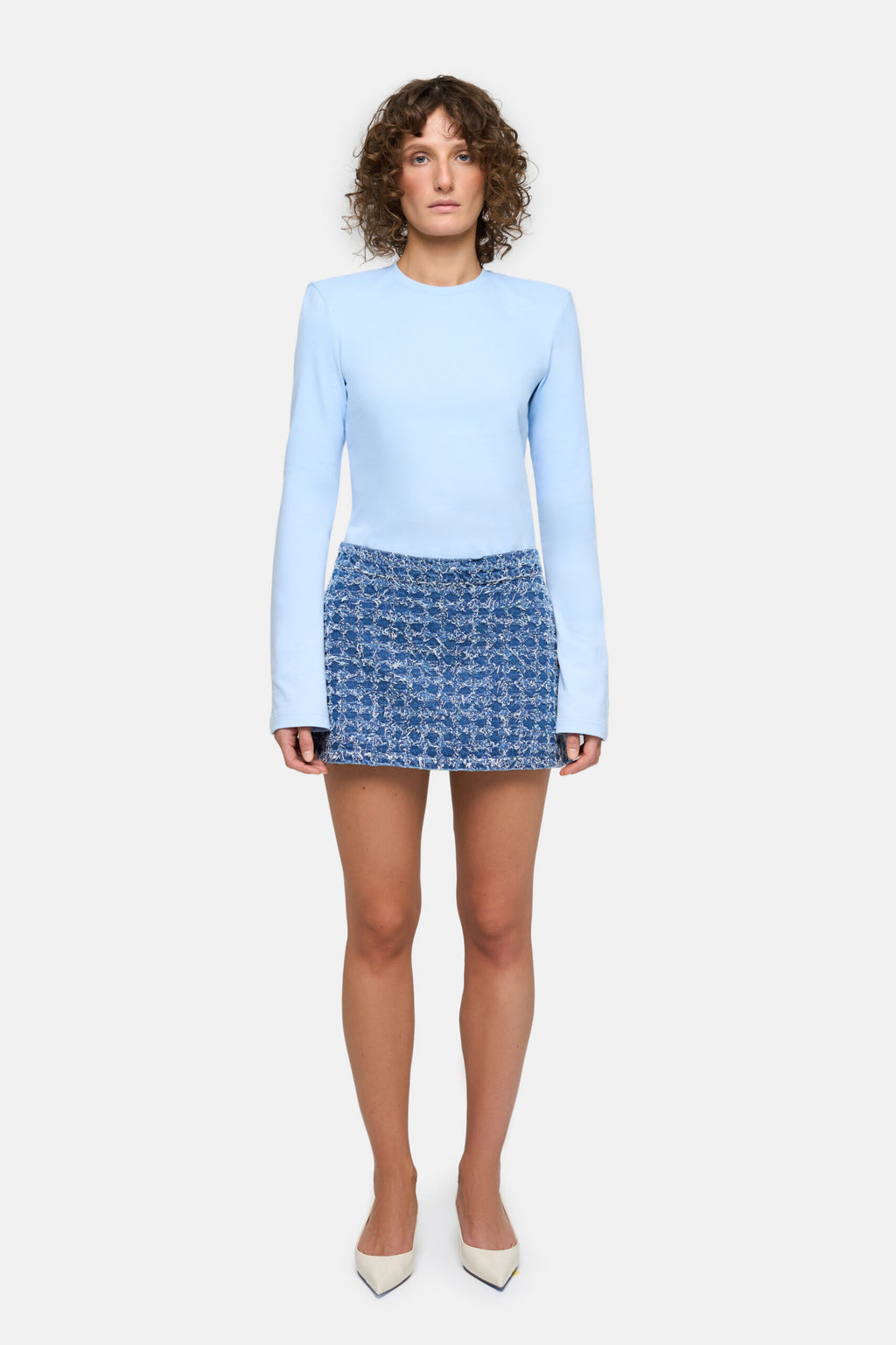 Frayed Denim Mini Skirt - фото 1