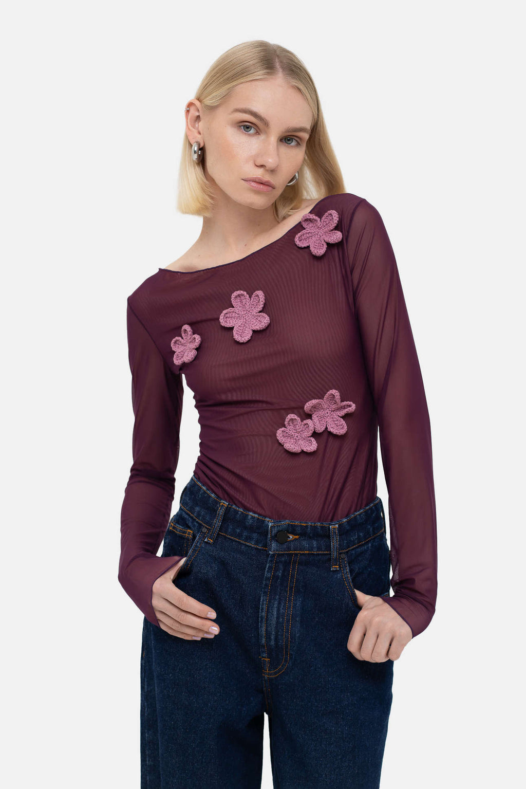 Grape Blouse with Crochet Flowers - фото 4