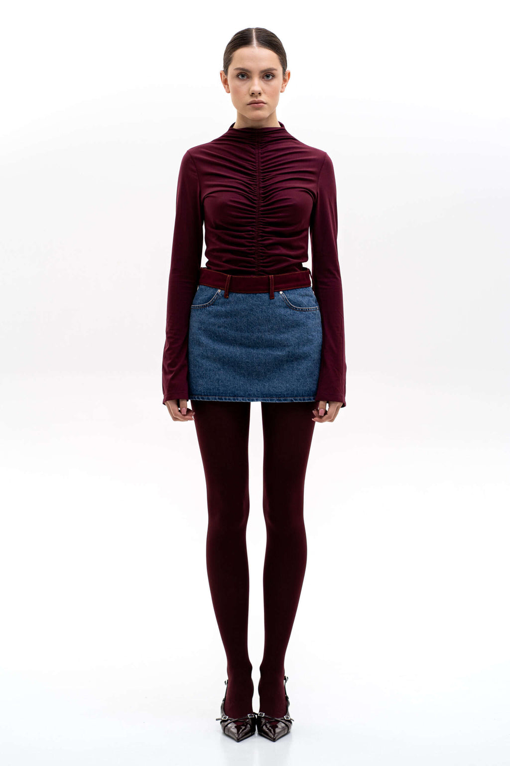 Bordo Drape Longsleeve Top - фото 1
