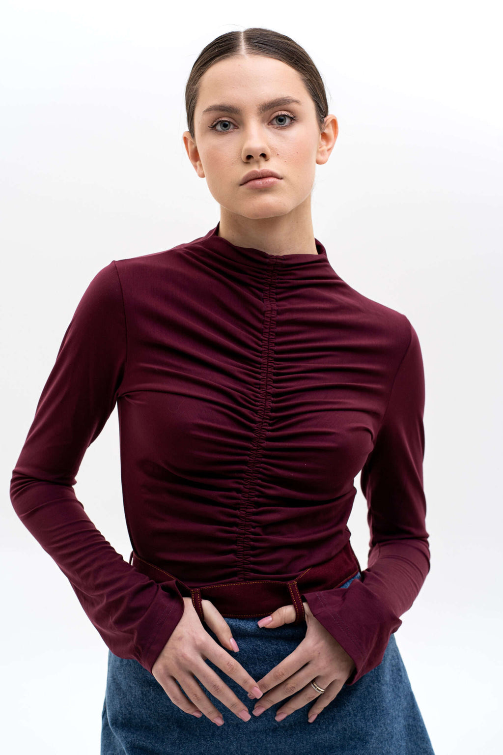 Bordo Drape Longsleeve Top - фото 4