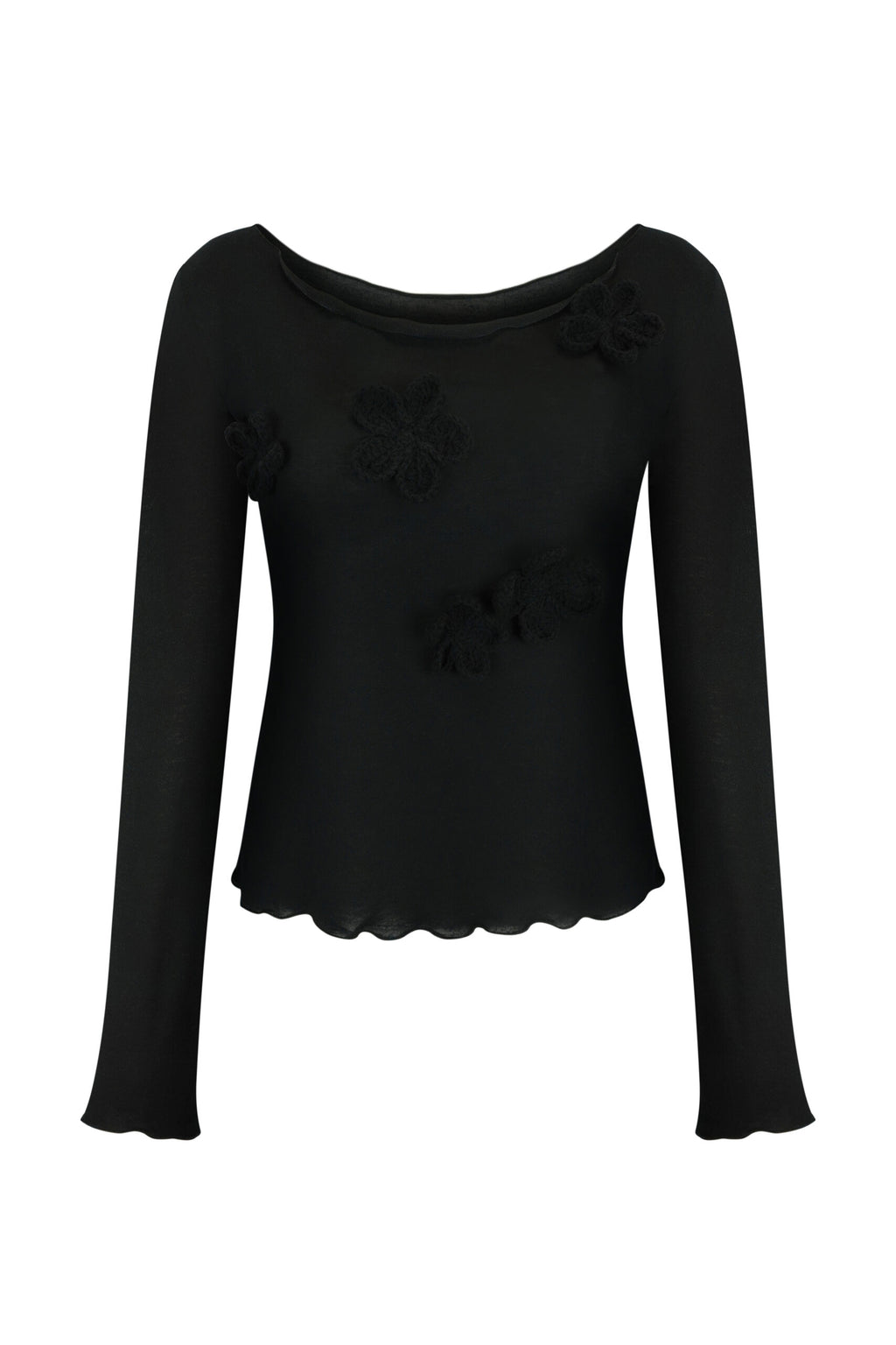 Black Blouse with Crochet Flowers - фото 5
