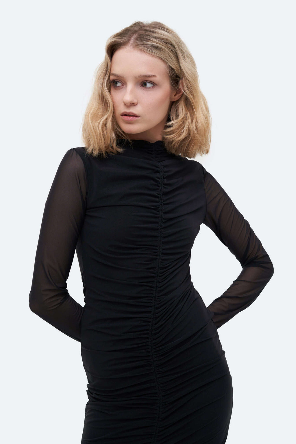 Midi Drape Black Dress - фото 6
