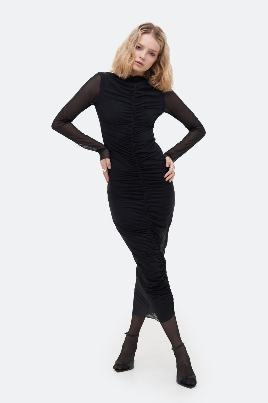 Midi Drape Black Dress - фото 1
