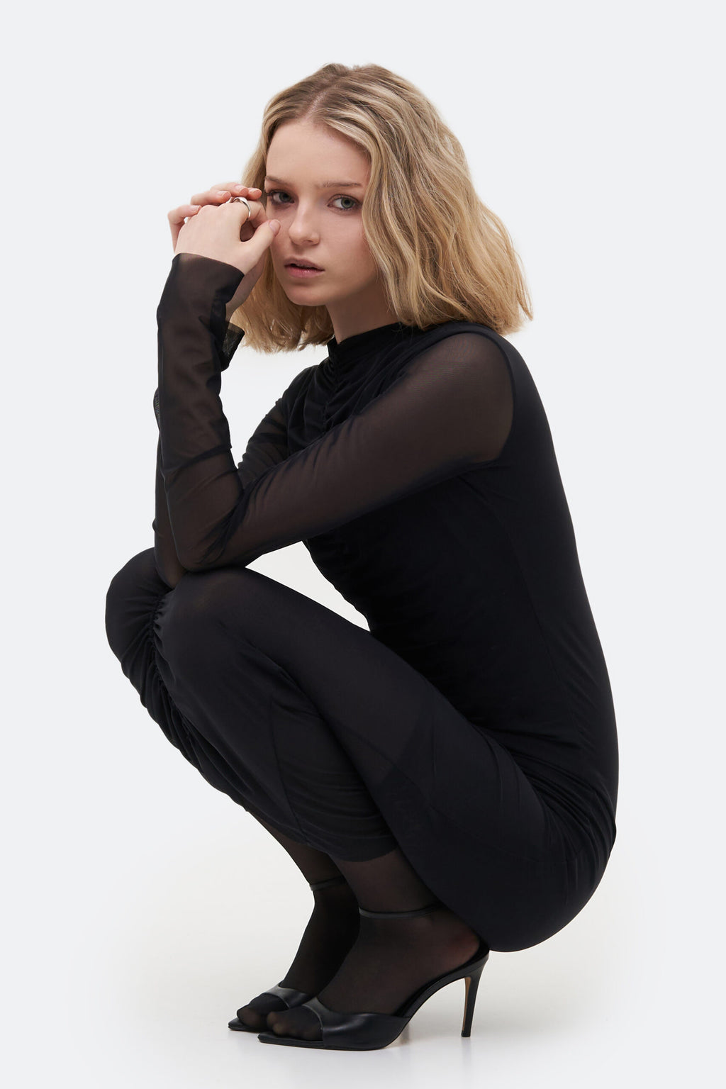 Midi Drape Black Dress - фото 4