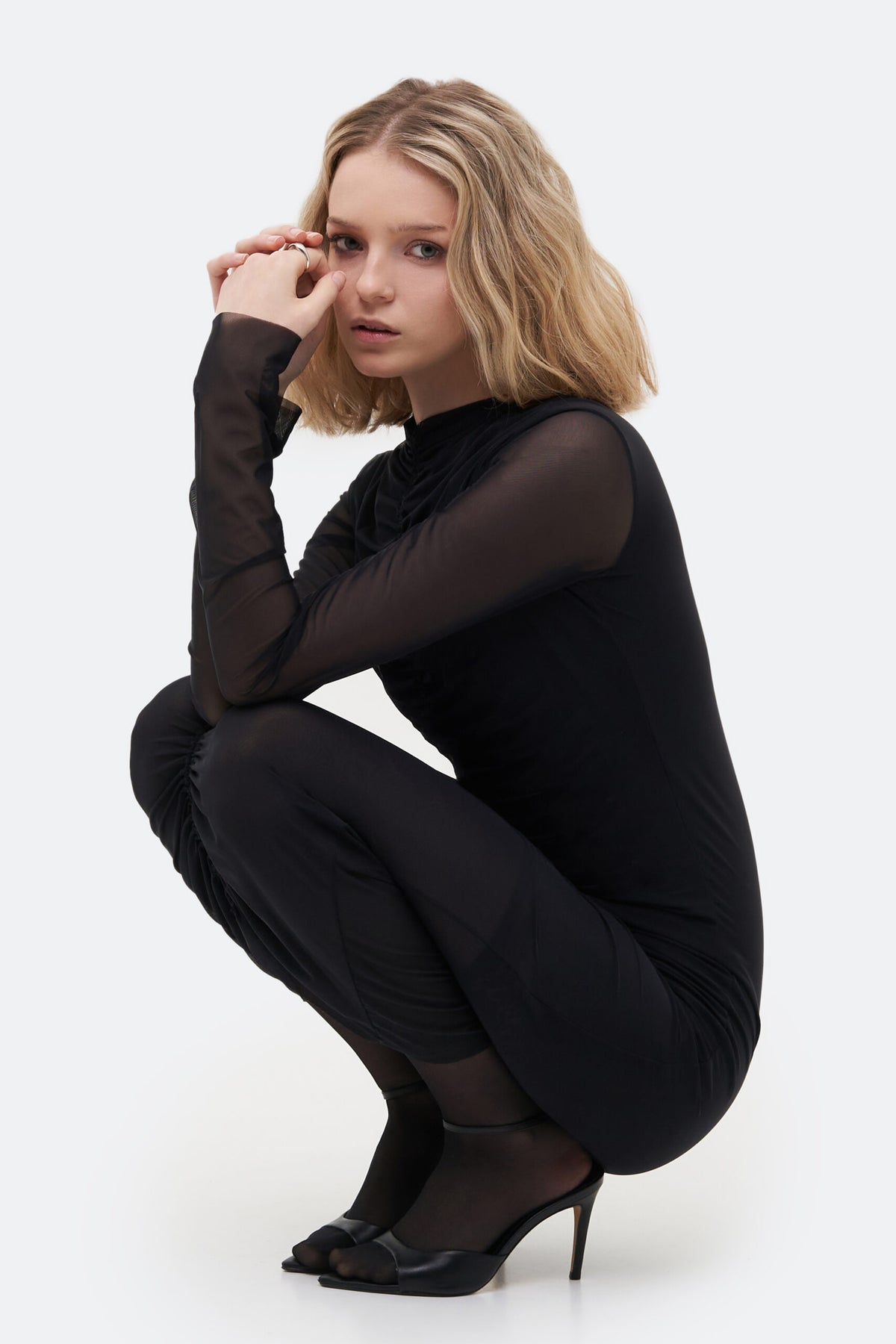 Midi Drape Black Dress - фото 4