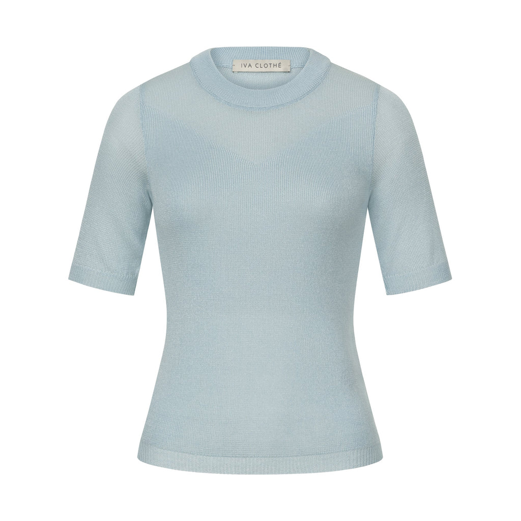 ВʼЯЗАНA ФУТБОЛКА CLASSIC KNIT V НЕБЕСНА - фото 1