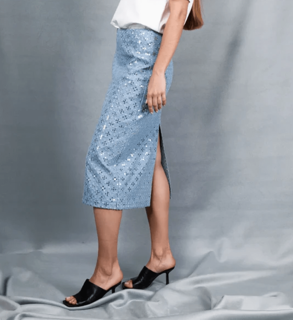 Міді-спідниця Honch Studio джинсова з паєтками Light Blue