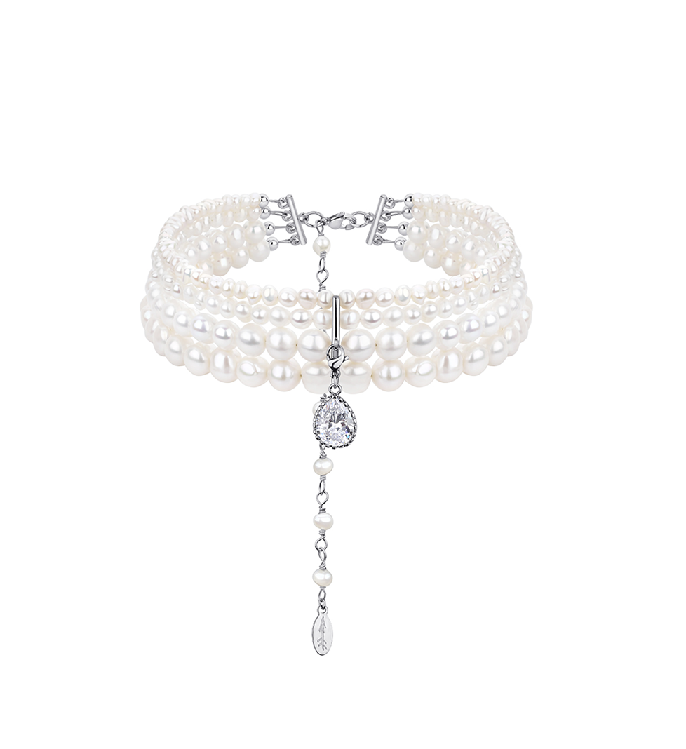 Grains De Verre "ANNA" Choker with pearls and crystal Gold