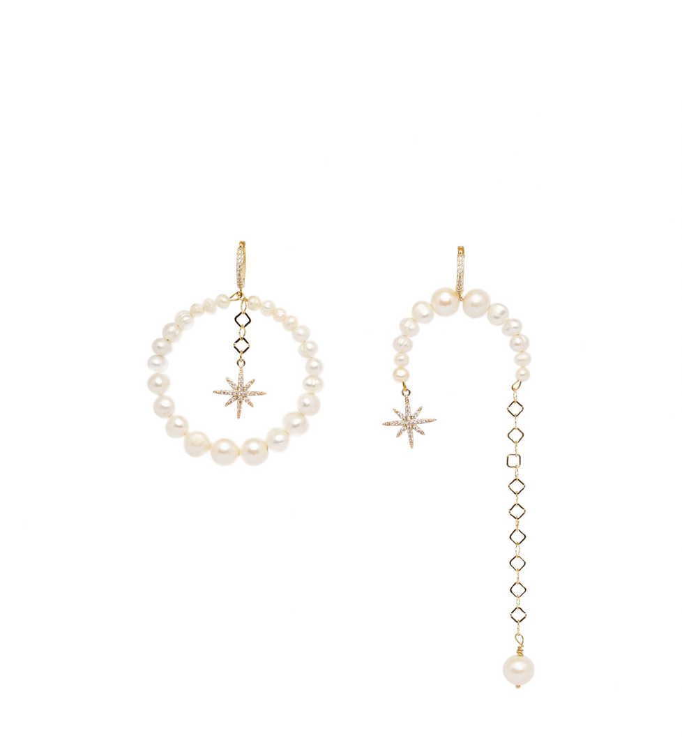 Серьги Grains De Verre "MORNING STAR" асимметричные с жемчугом Silver