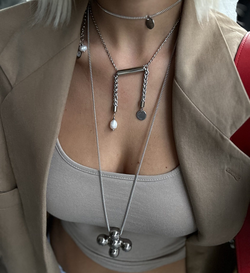 Намисто Grains De Verre "LIBRA" з перлиною Silver