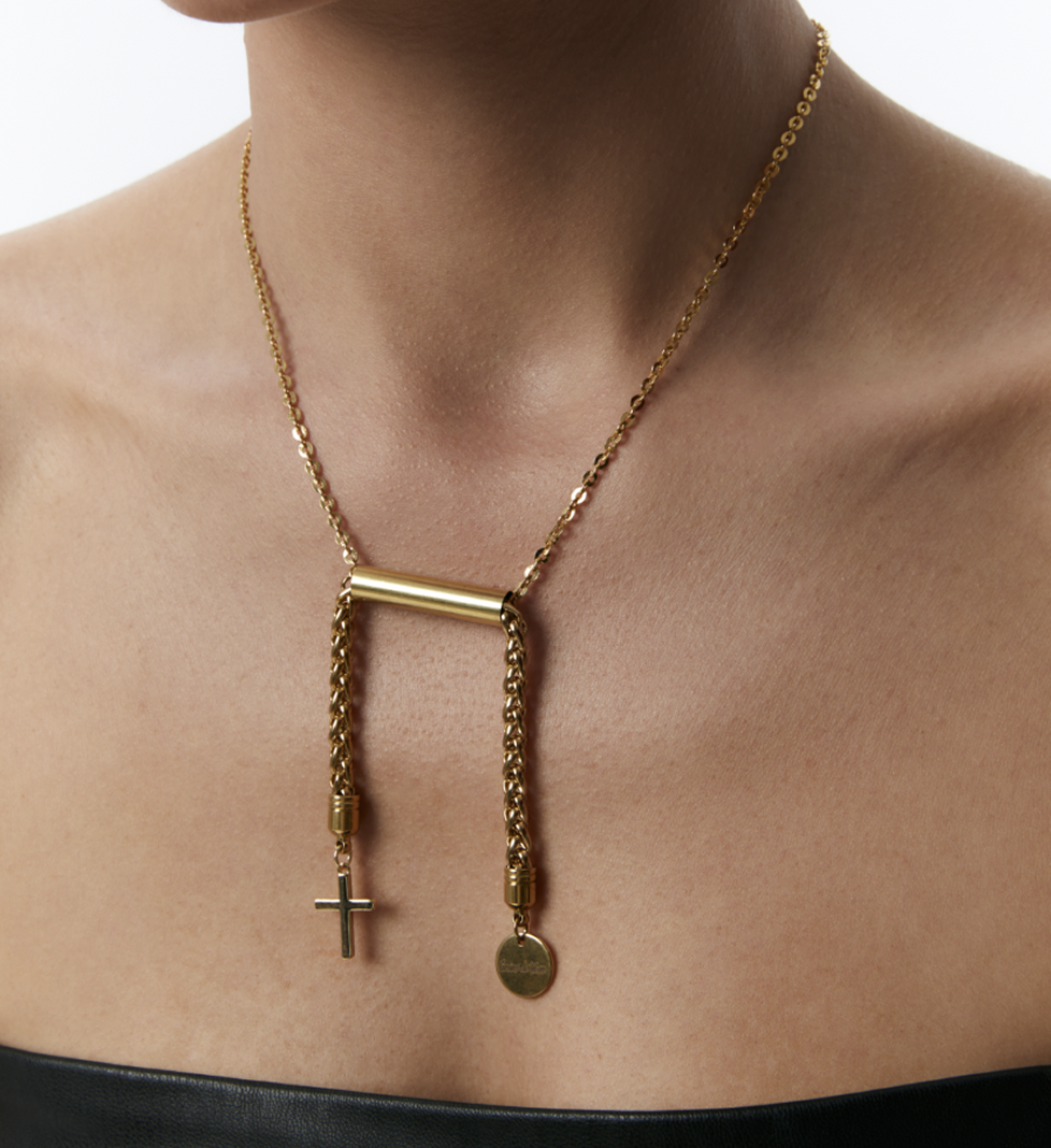 Намисто Grains De Verre "LIBRA" з хрестиком Golden