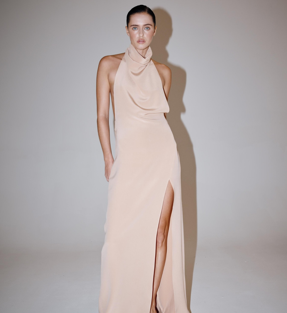 Сукня HAVRY під горло з відкритою спиною peachy