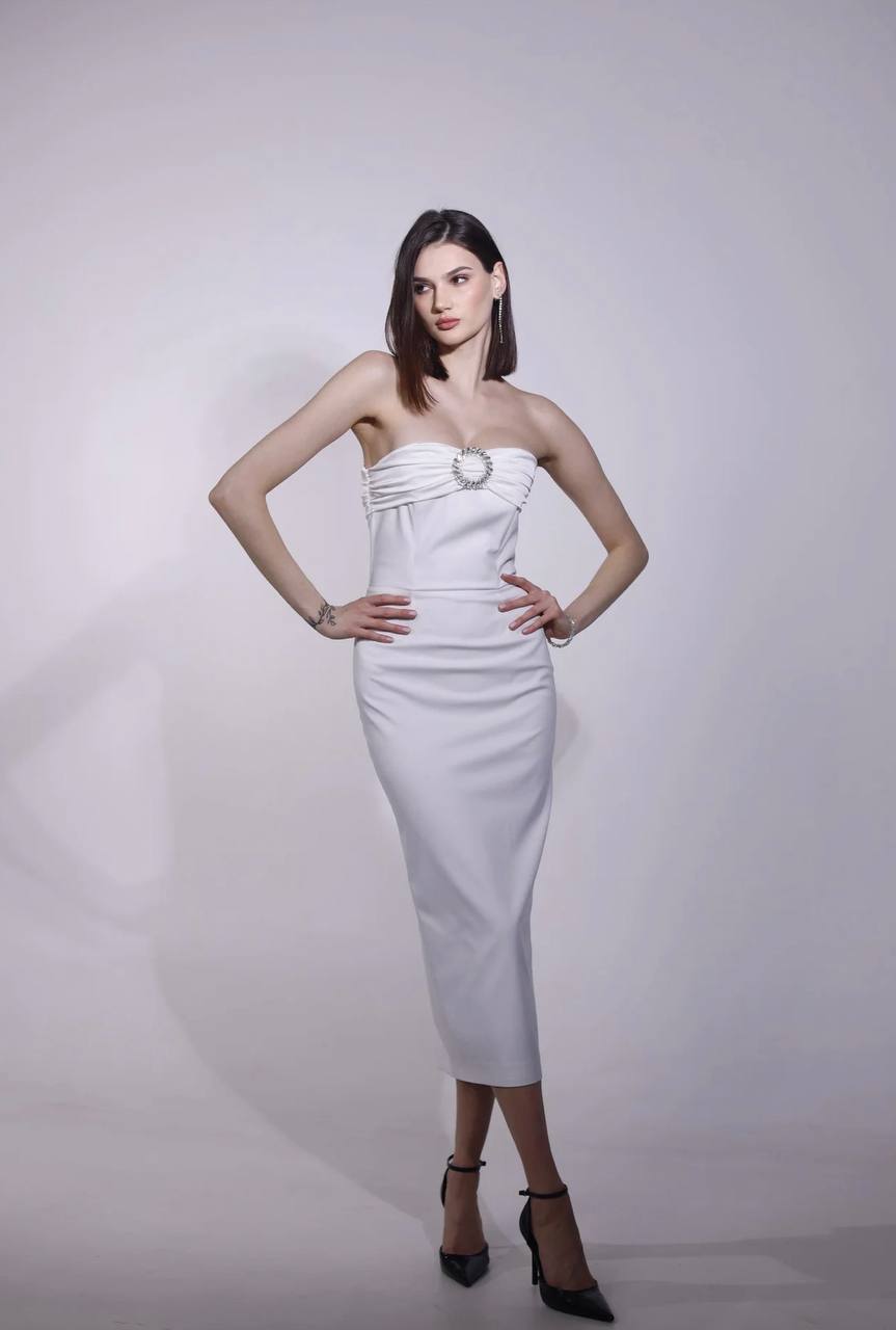 Crystal Buckie midi dress white