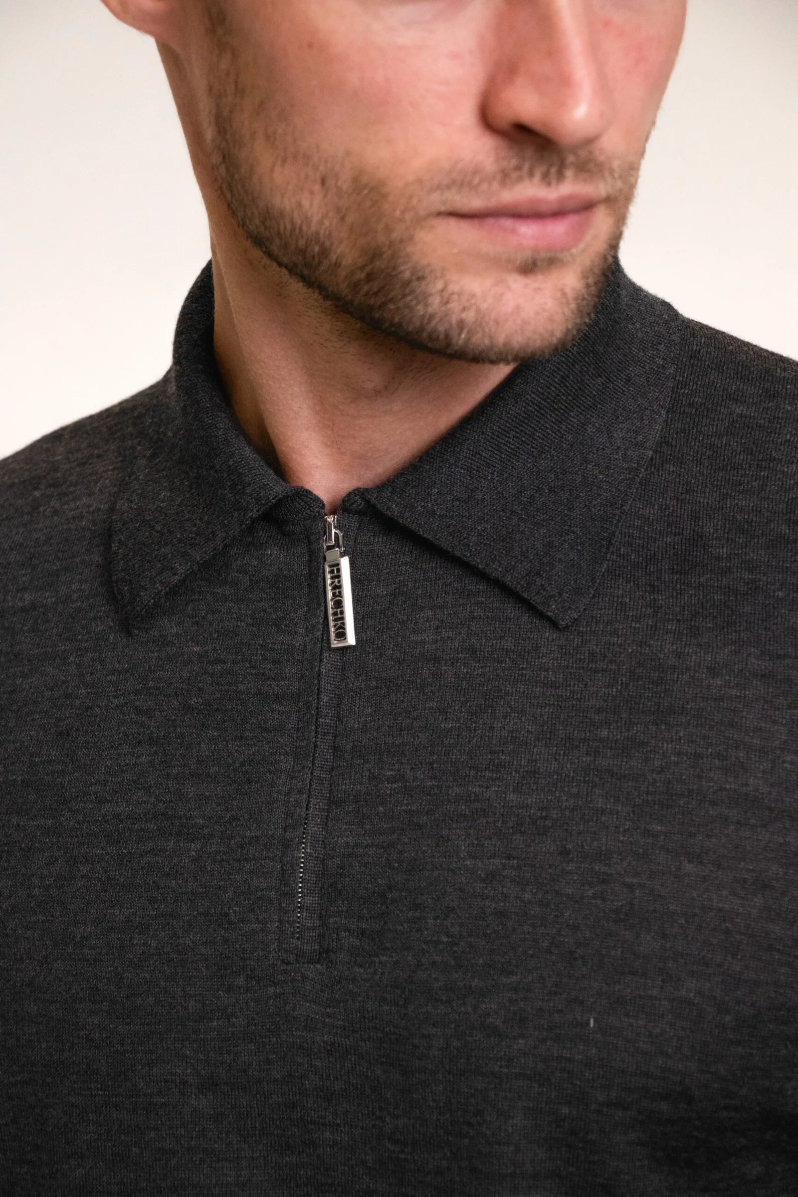 Long sleeve zip-up polo shirt
