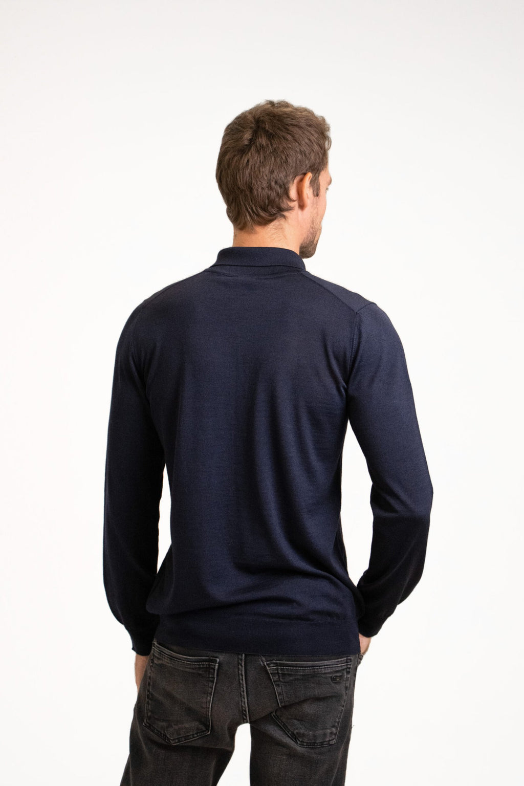Long-sleeved button-down polo shirt