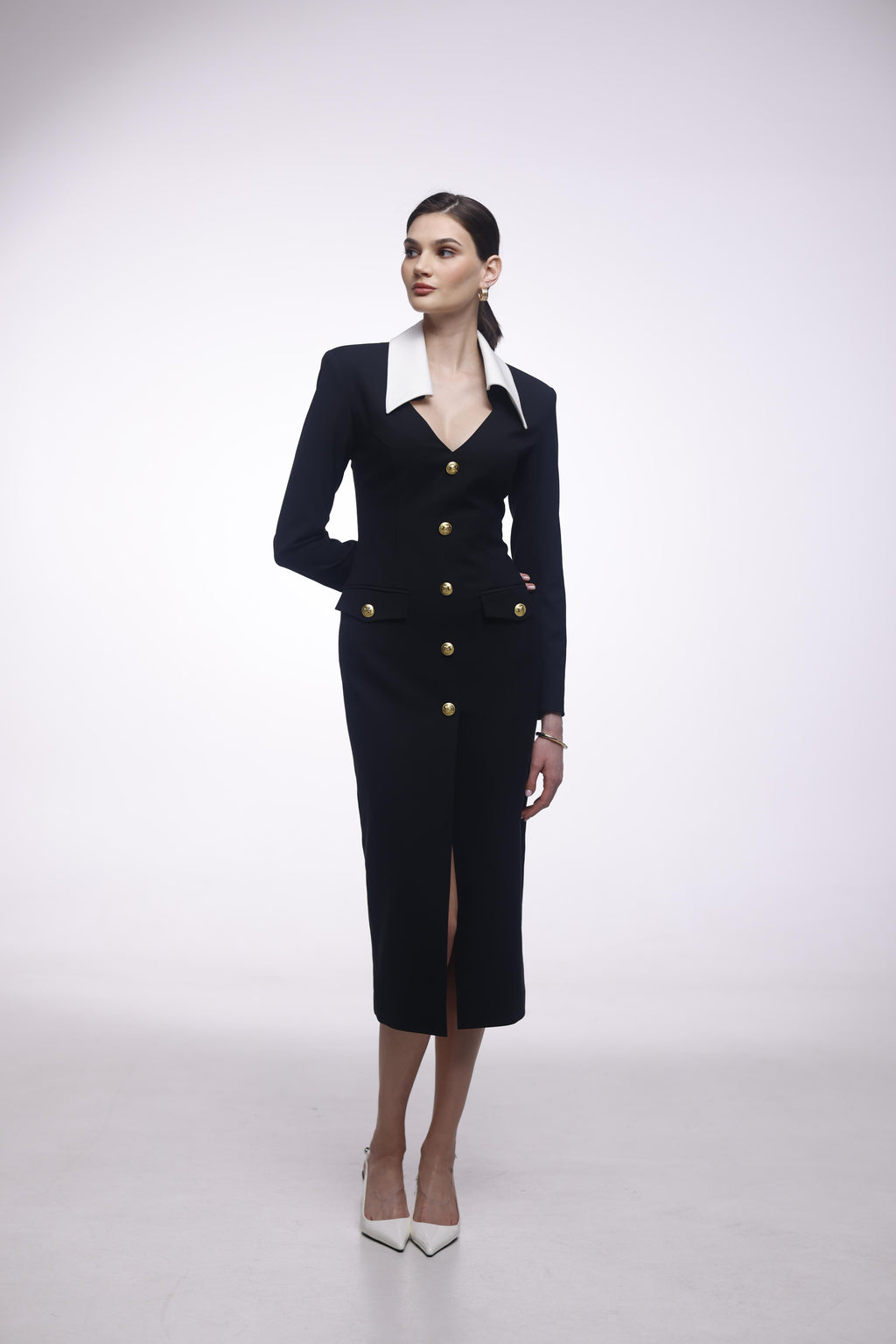 LONG TWO-TONE CREPE DRESS