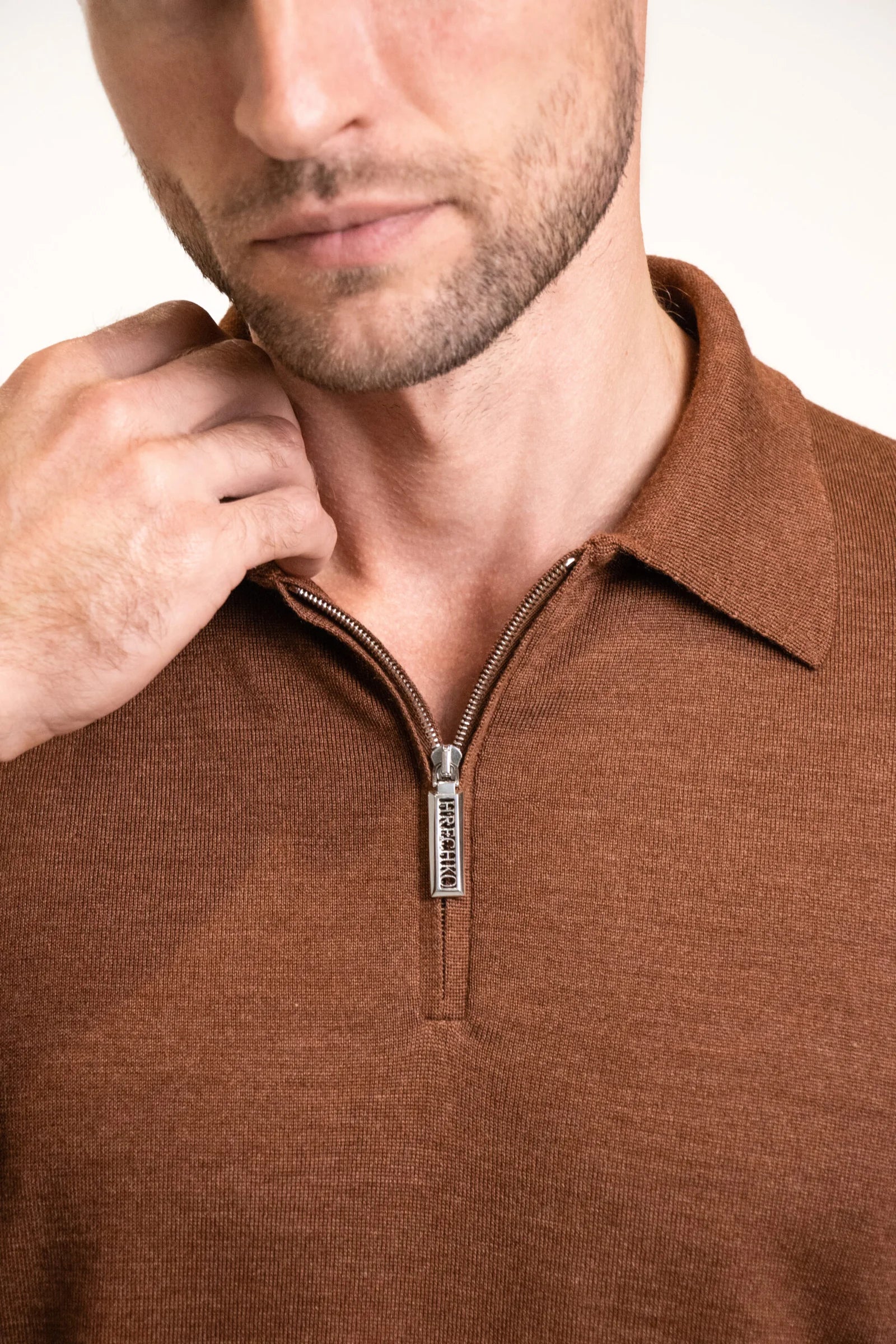 Long sleeve zip-up polo shirt