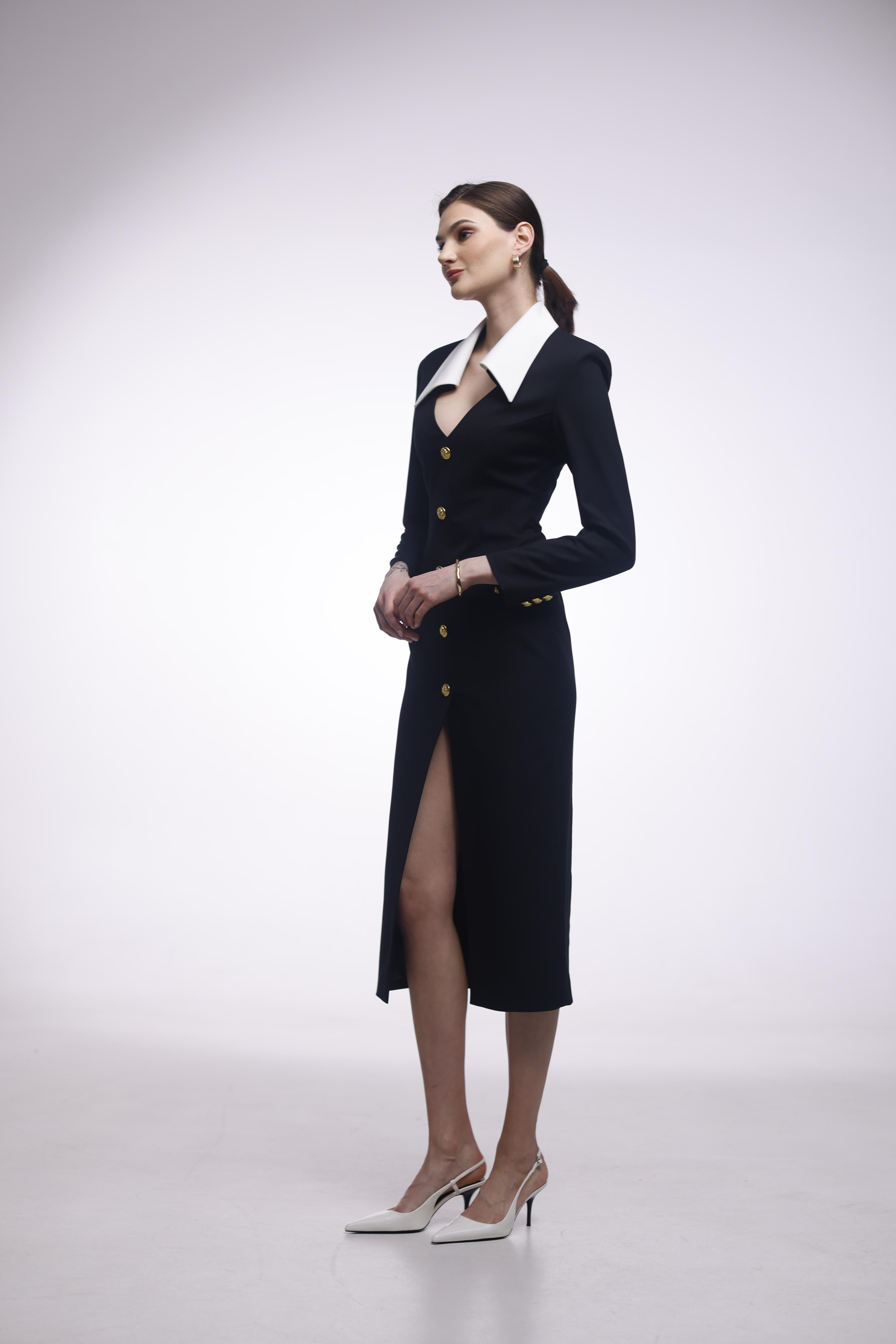 LONG TWO-TONE CREPE DRESS