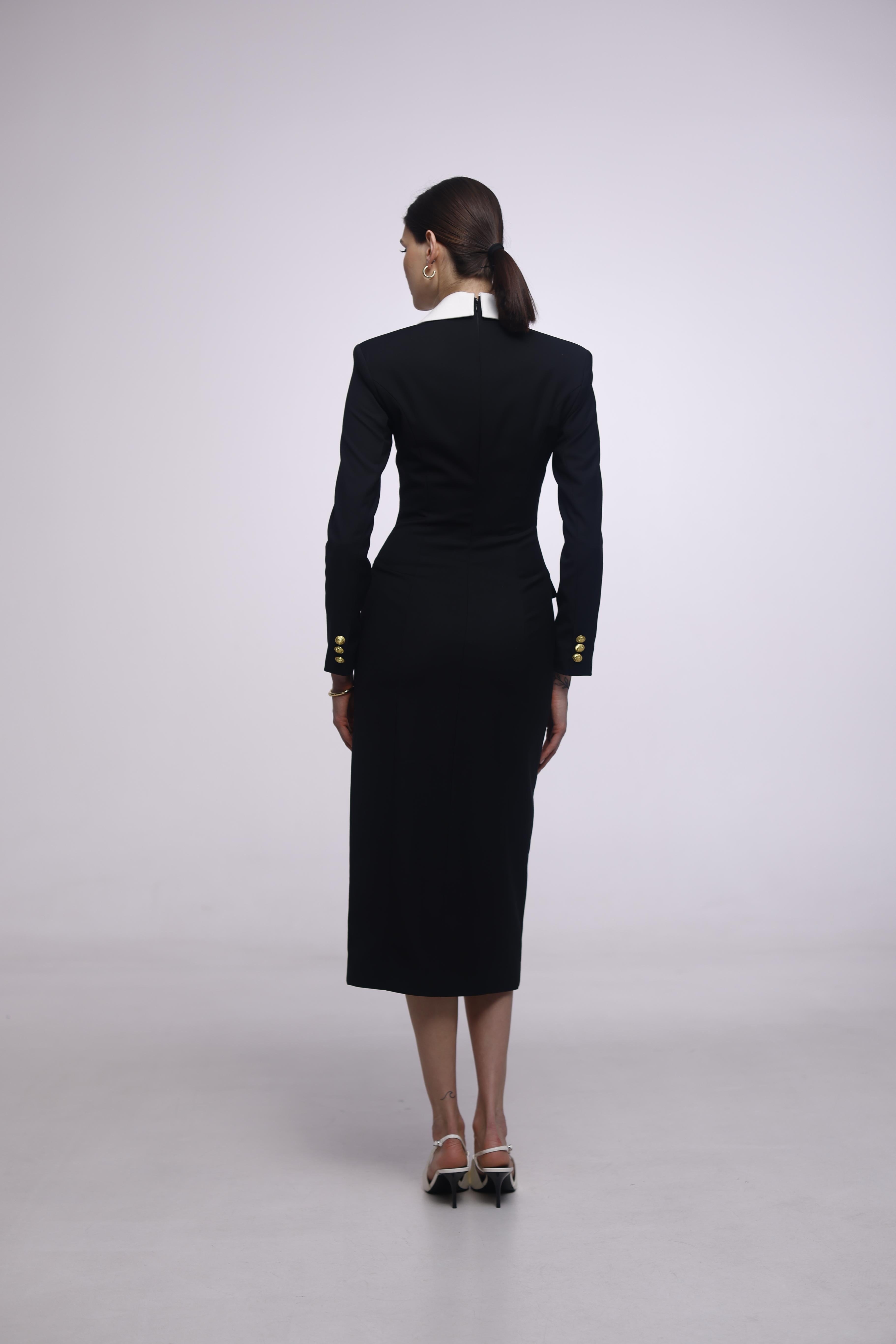 LONG TWO-TONE CREPE DRESS