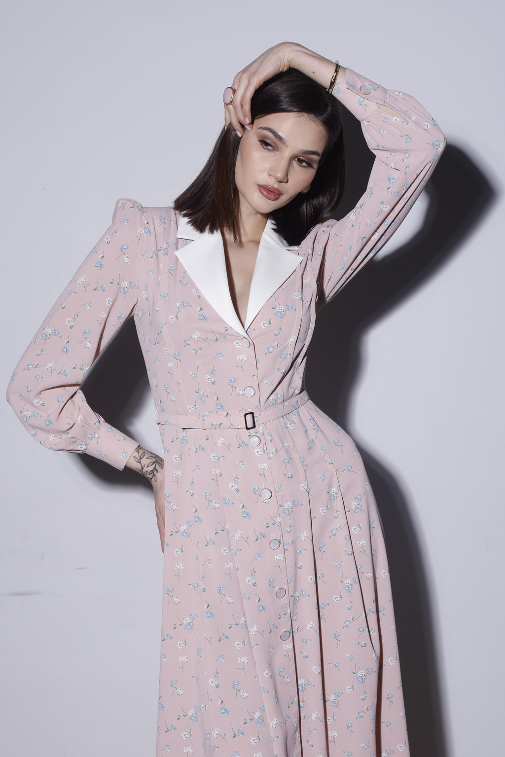 FLORAL-PRINT SILK CREPE MIDI DRESS PINK