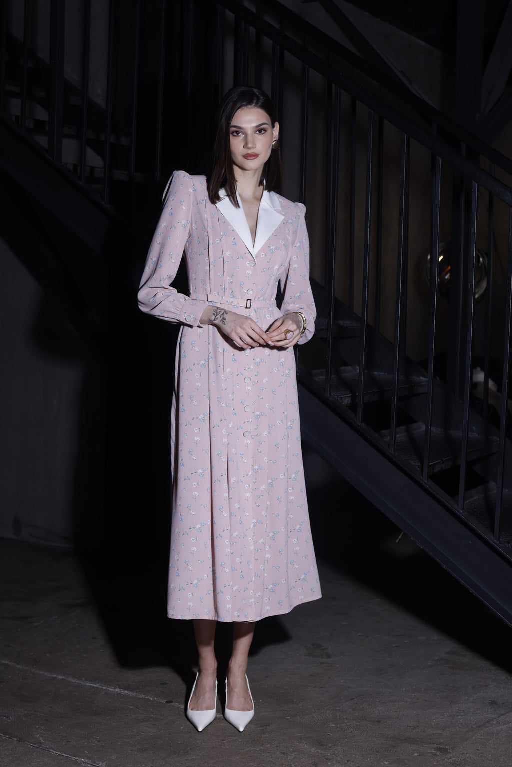 FLORAL-PRINT SILK CREPE MIDI DRESS PINK