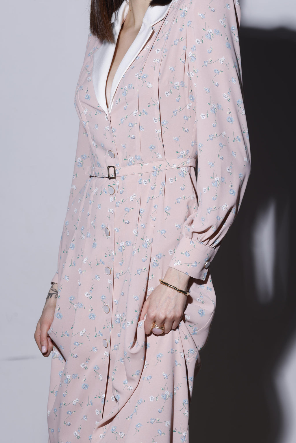 FLORAL-PRINT SILK CREPE MIDI DRESS PINK