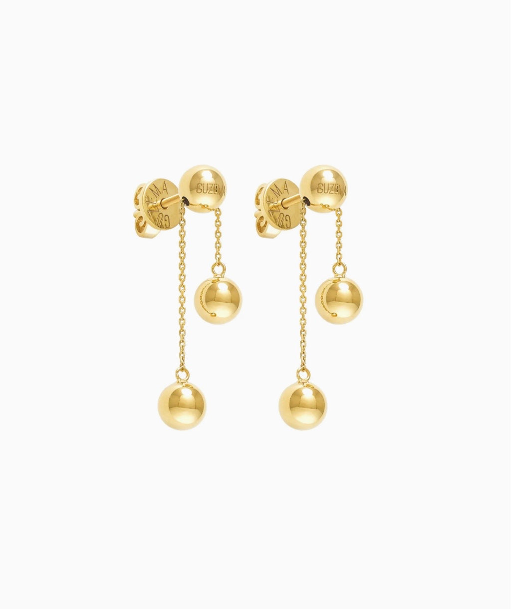 Earrings, small and large ball on a chain, white gold