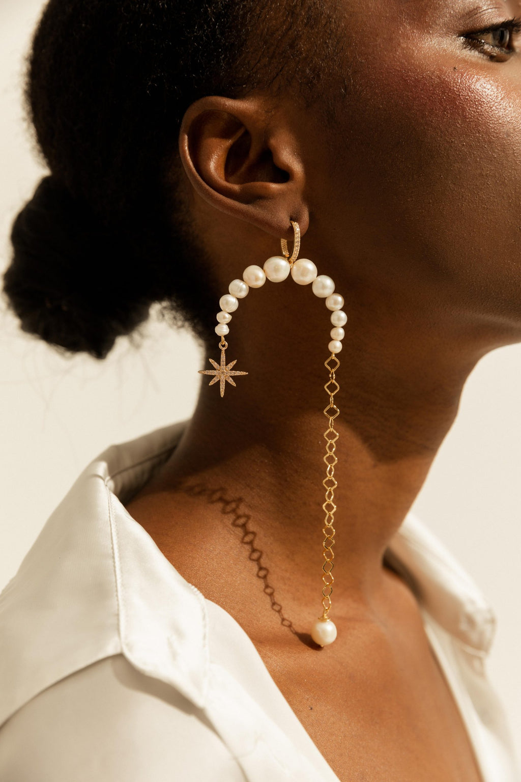 ASYMMETRICAL PEARLS EARRINGS WITH "MORNING STAR" - фото 7