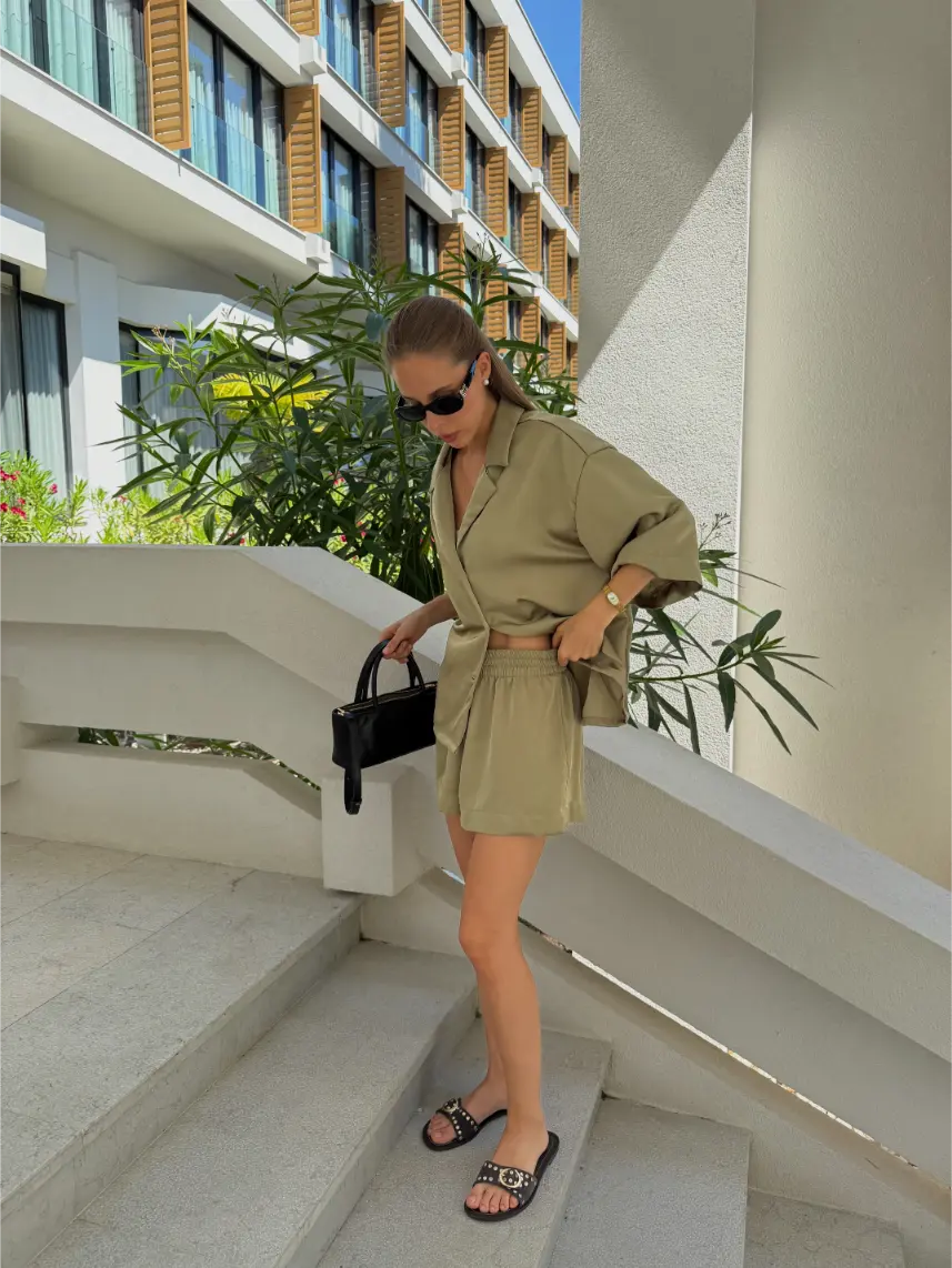 Satin shorts with wide elastic band