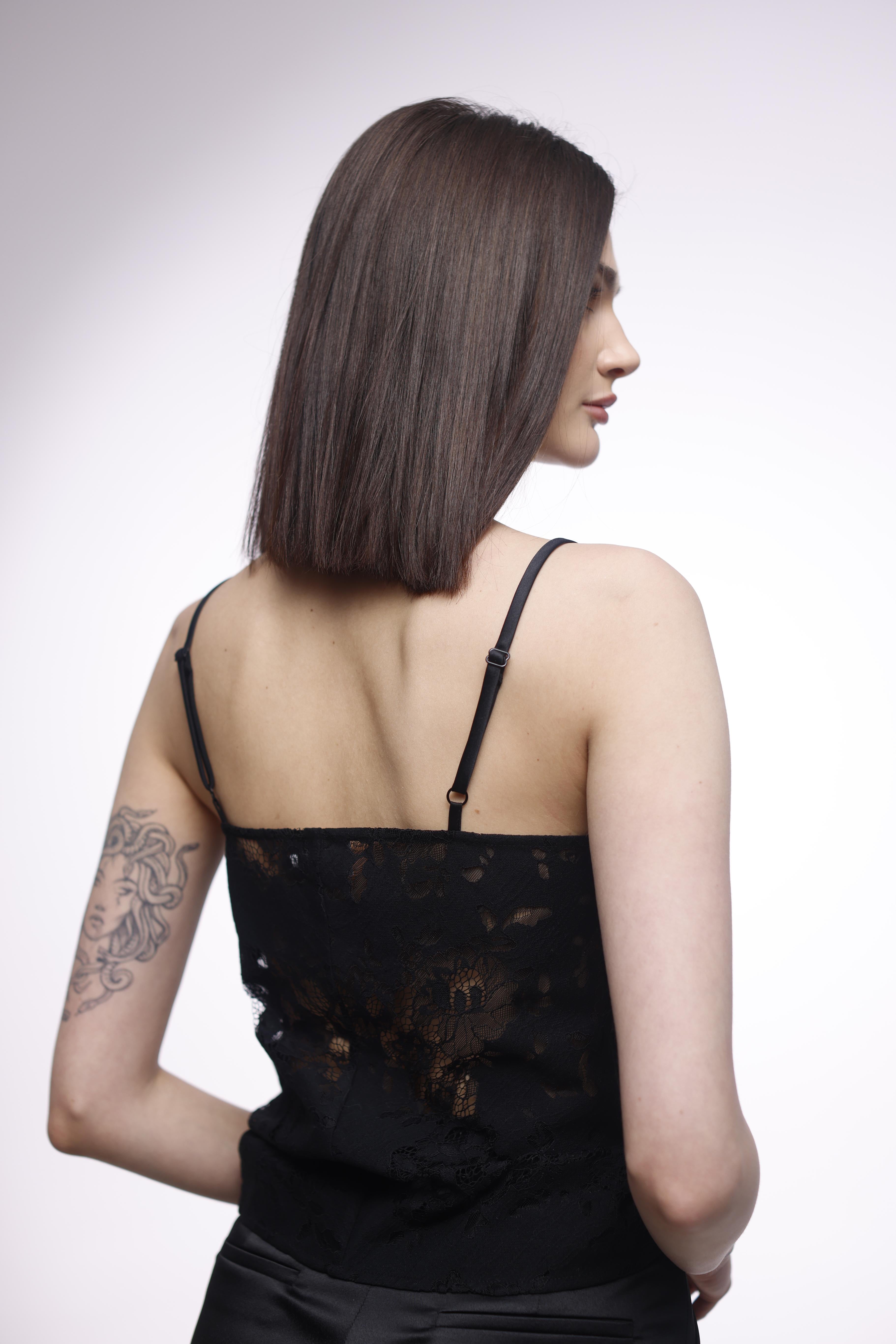 SILK TOP WITH LACE BLACK
