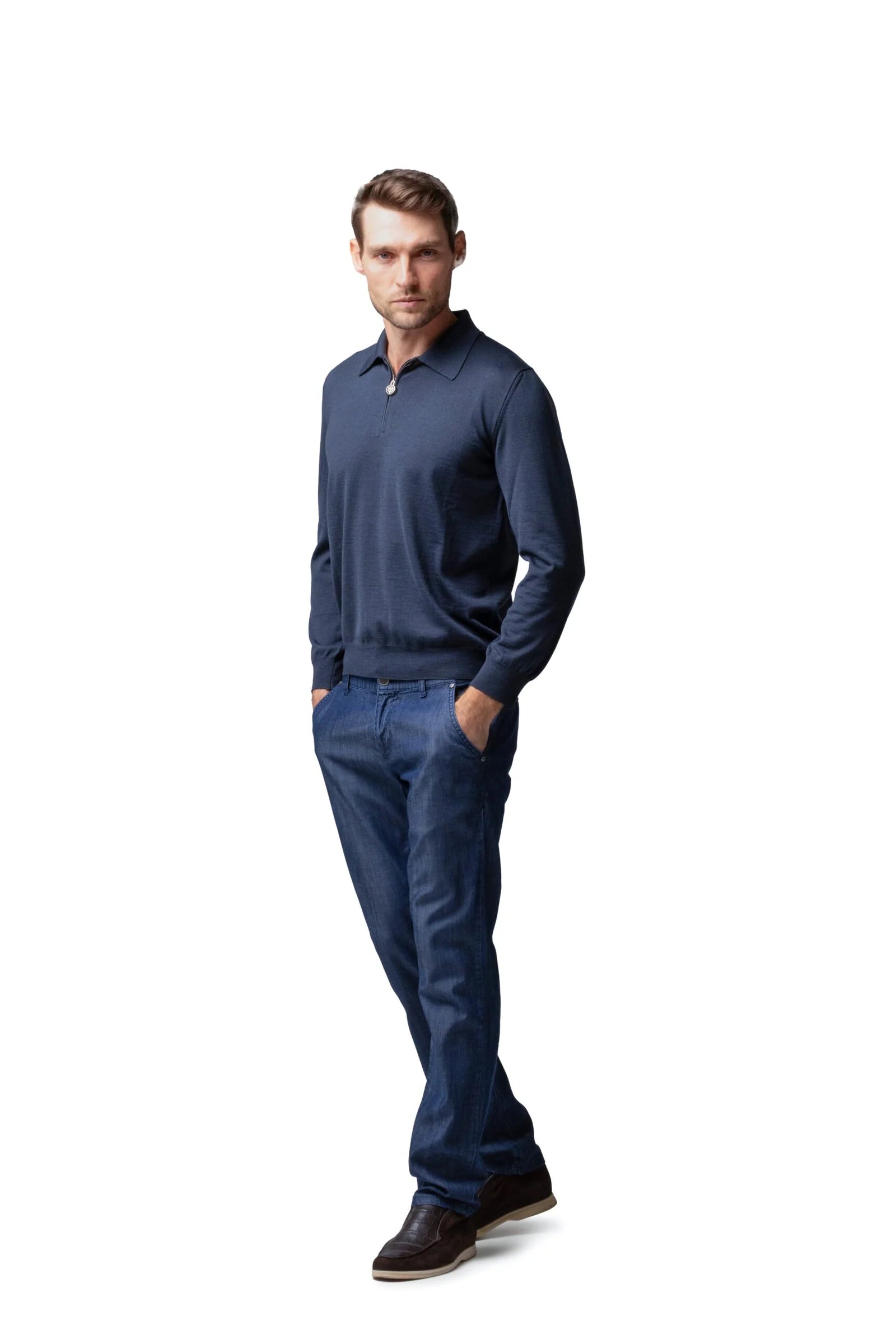 Long sleeve zip-up polo shirt