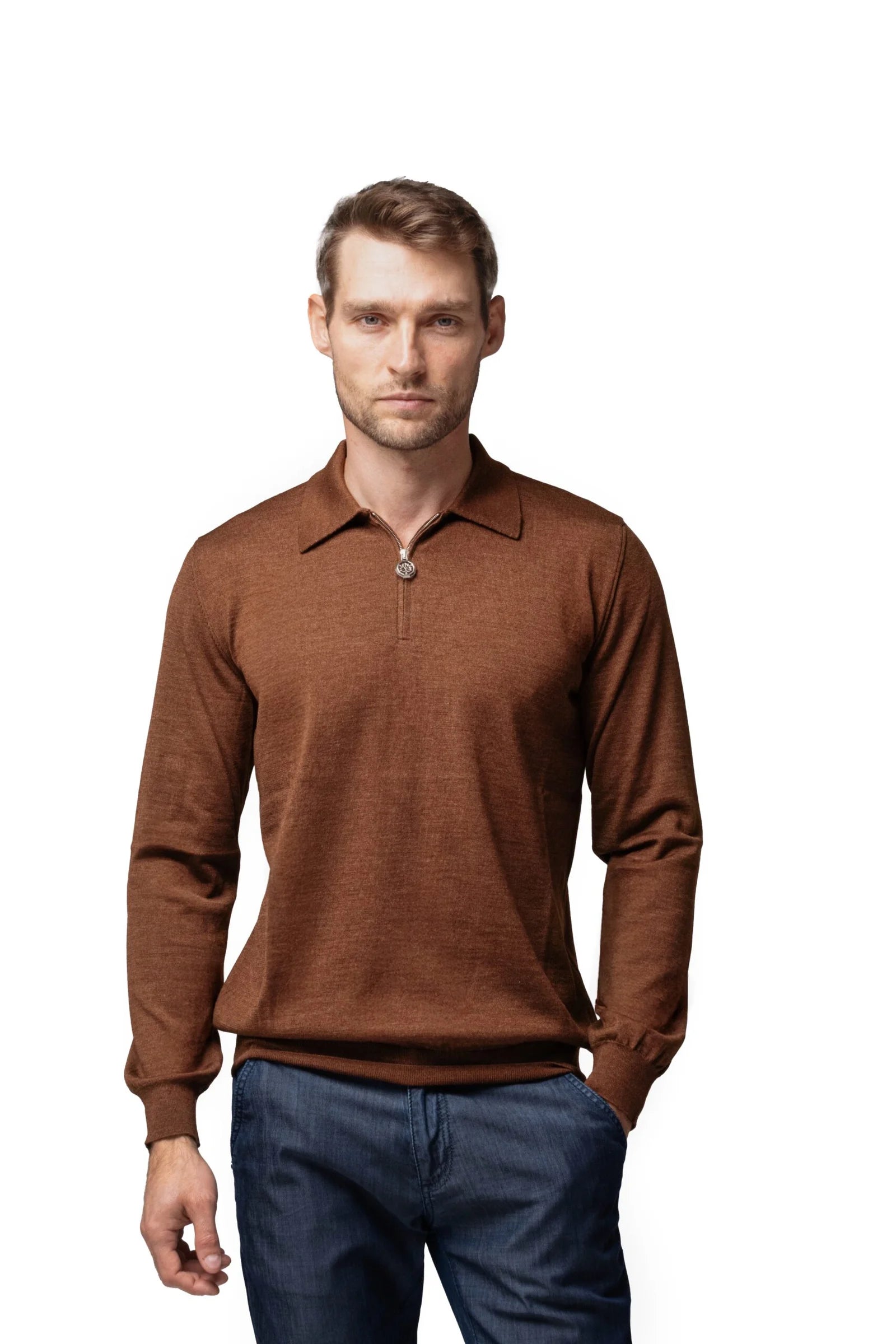Long sleeve zip-up polo shirt