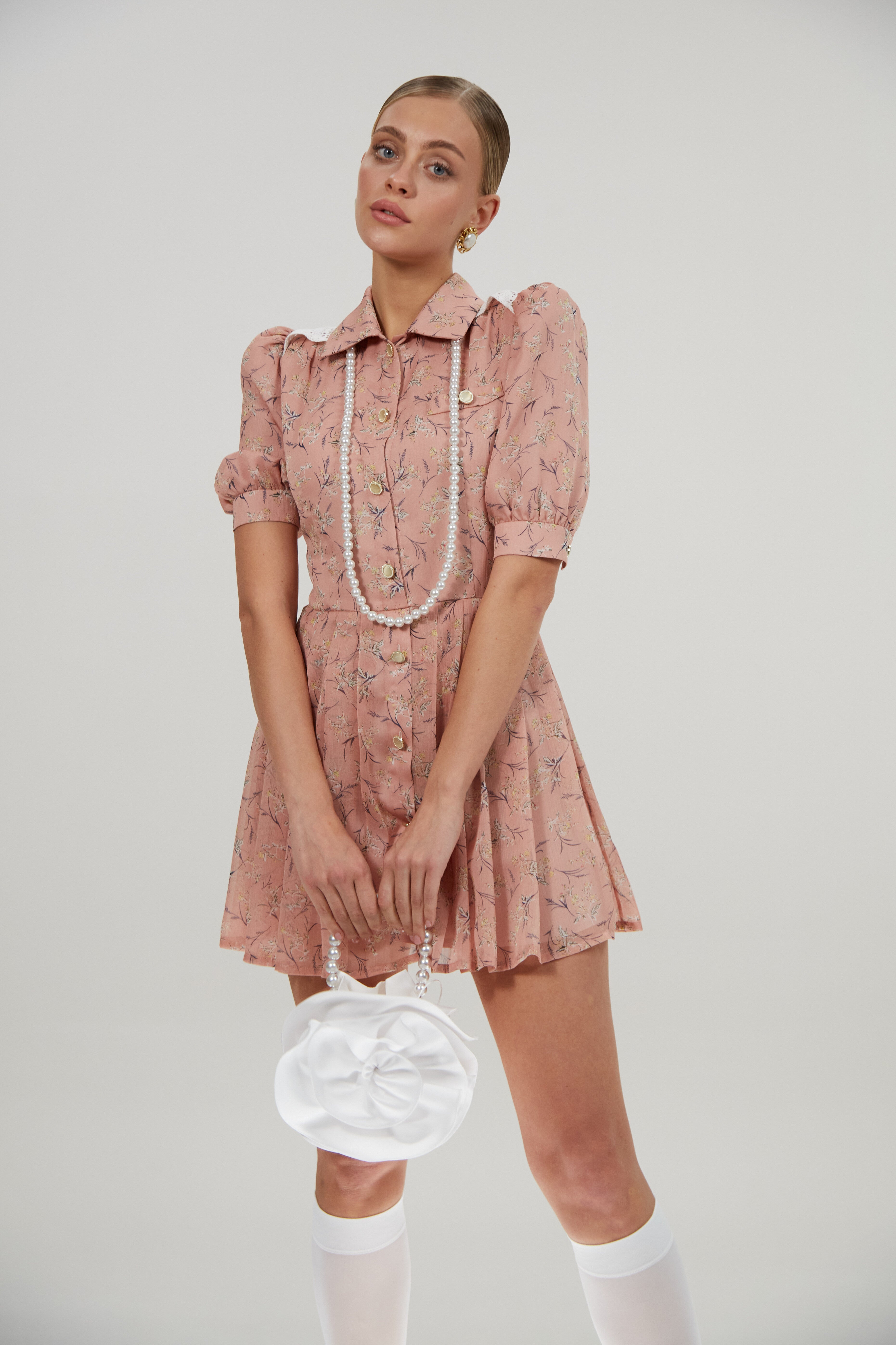 РОЖЕВА ШИФОНОВА КОРОТКА СУКНЯ З БІЛИМ МЕРЕЖИВОМ