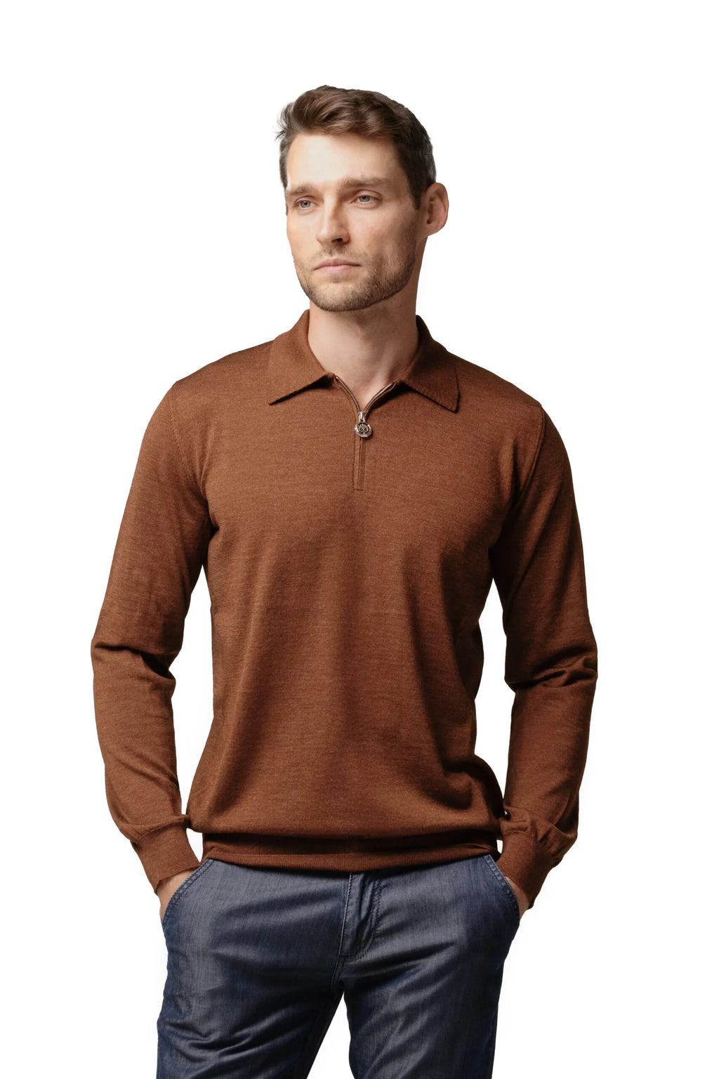 Long sleeve zip-up polo shirt