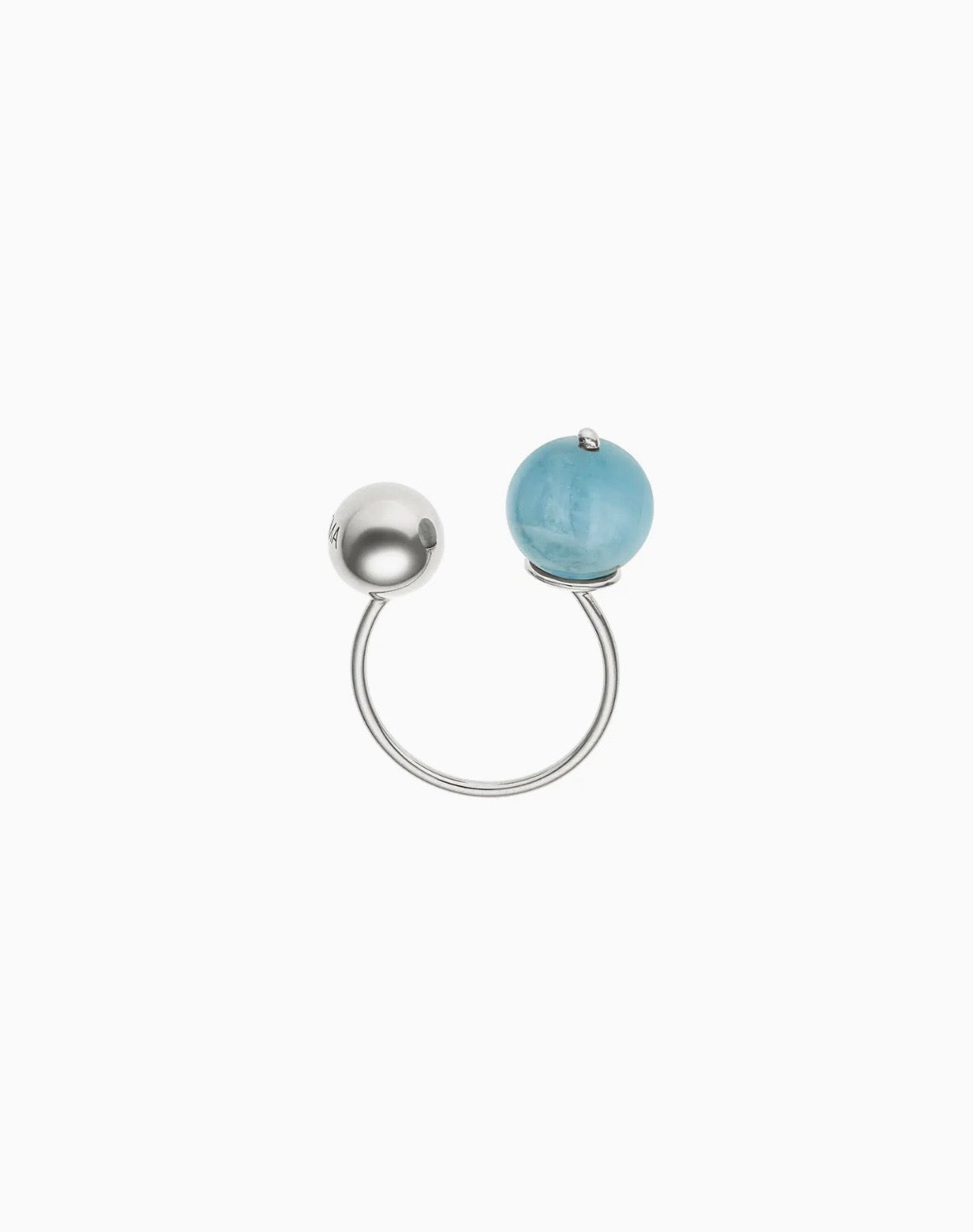 Ring with gold and aquamarine balls (8 mm and 10 mm)