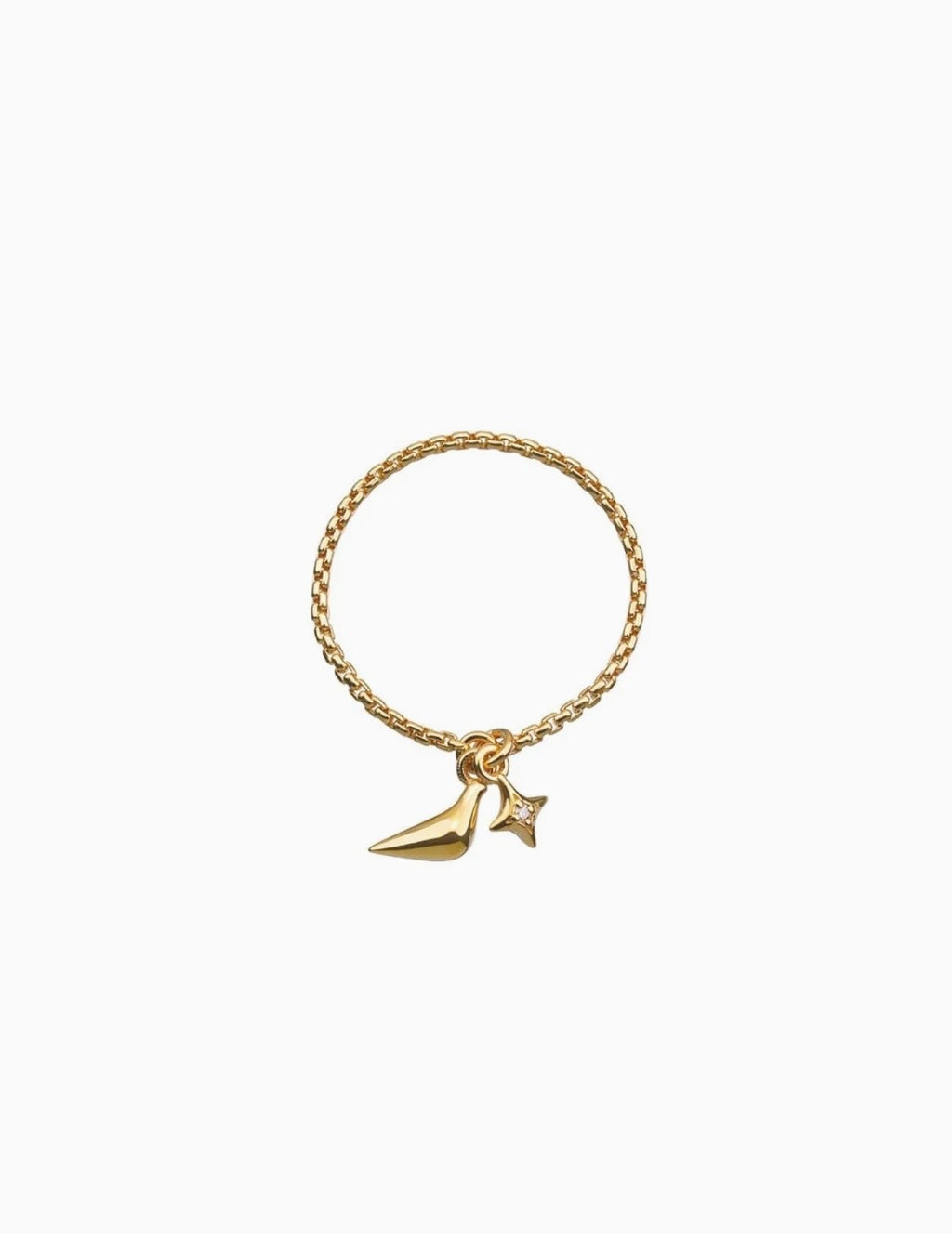 Dove and star ring with diamond, yellow gold