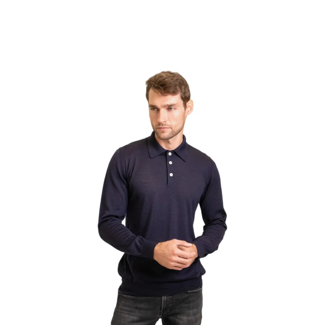 Long-sleeved button-down polo shirt