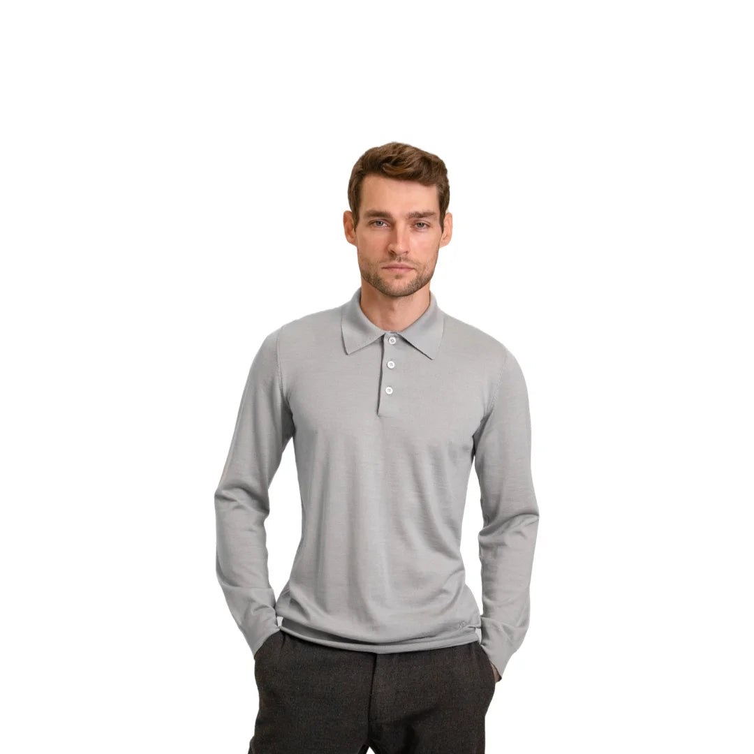 Long-sleeved button-down polo shirt