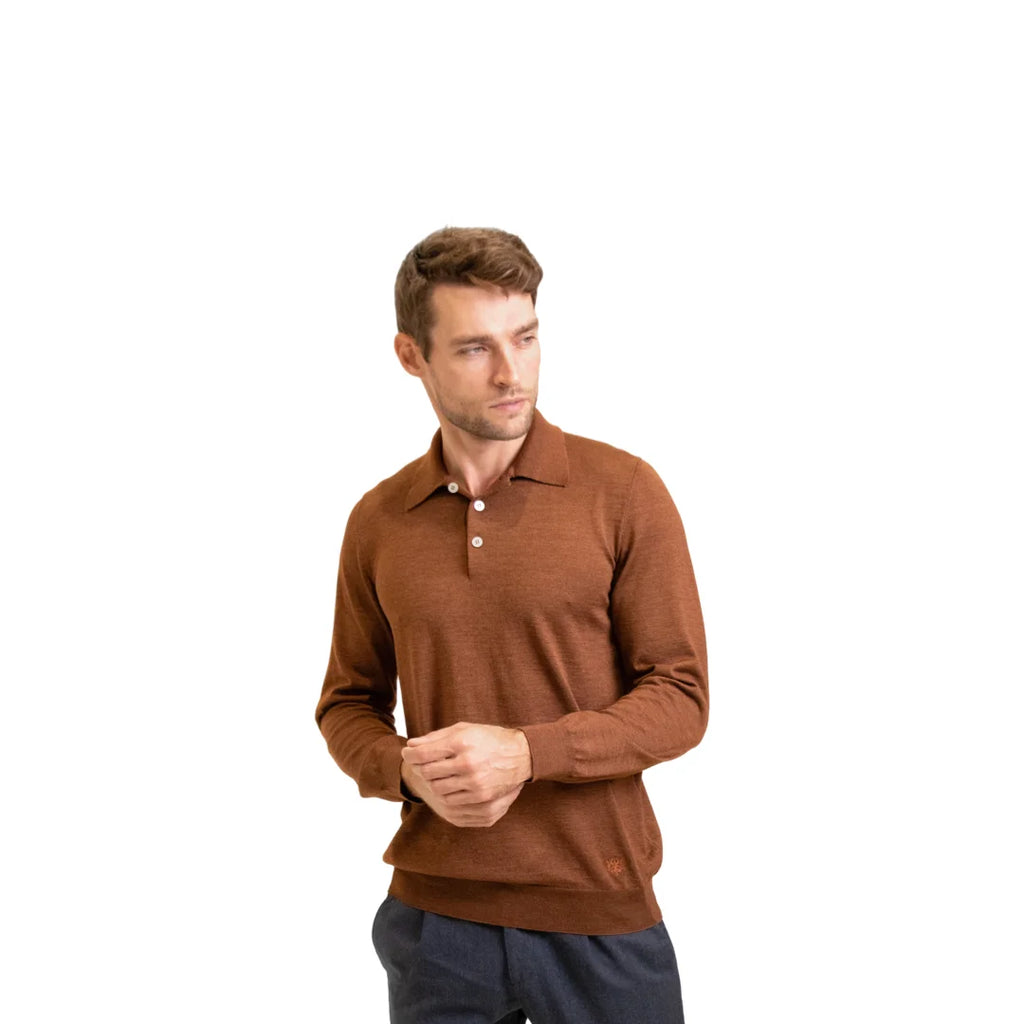 Long-sleeved button-down polo shirt