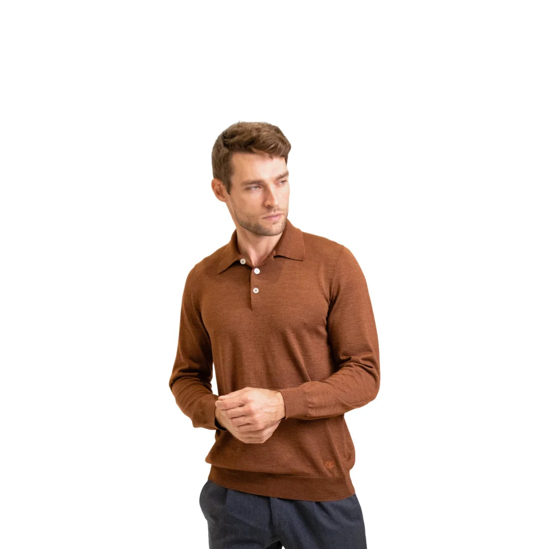 Long-sleeved button-down polo shirt